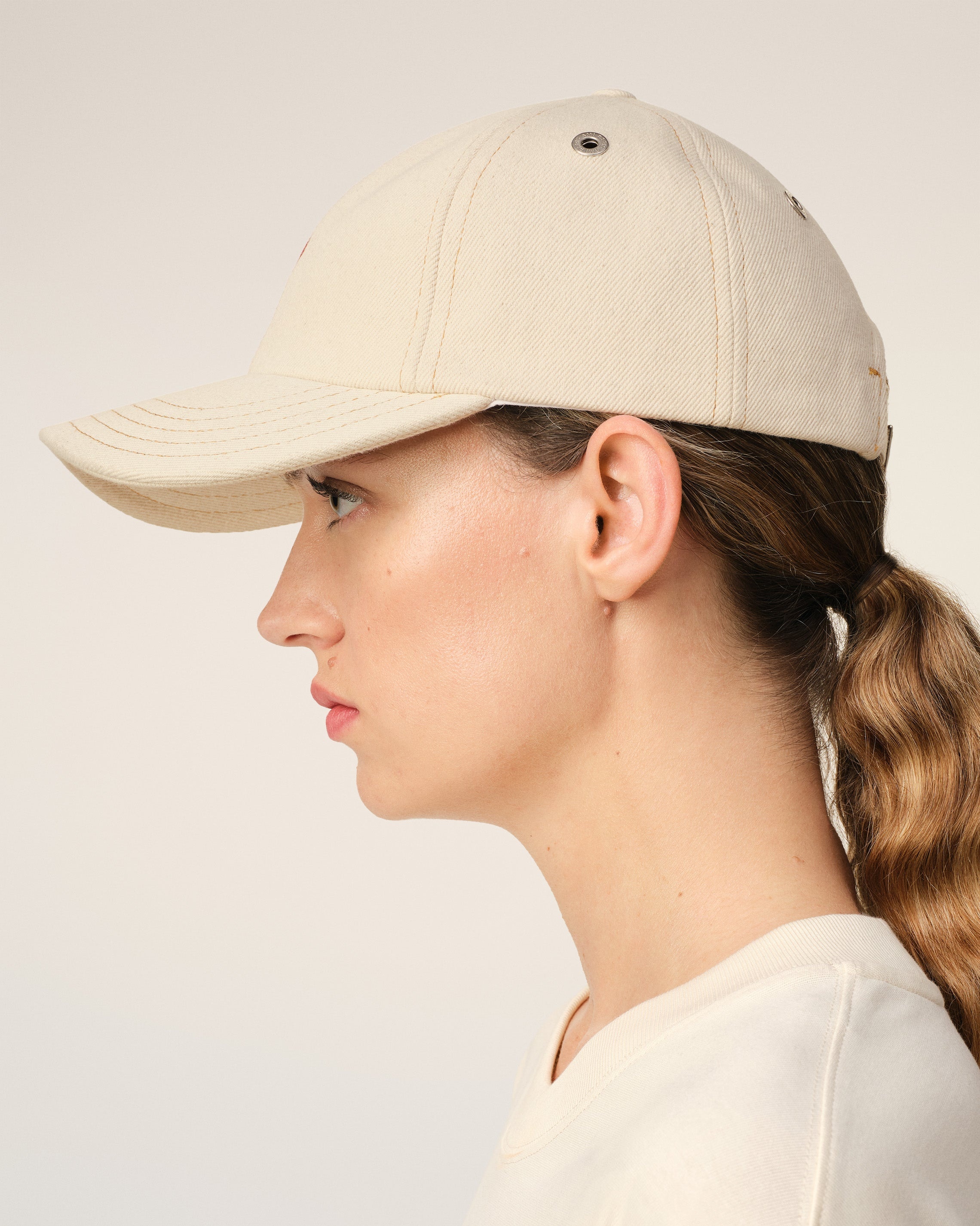 BEIGE COTTON AMI DE COEUR EMBROIDERY CAP - 5