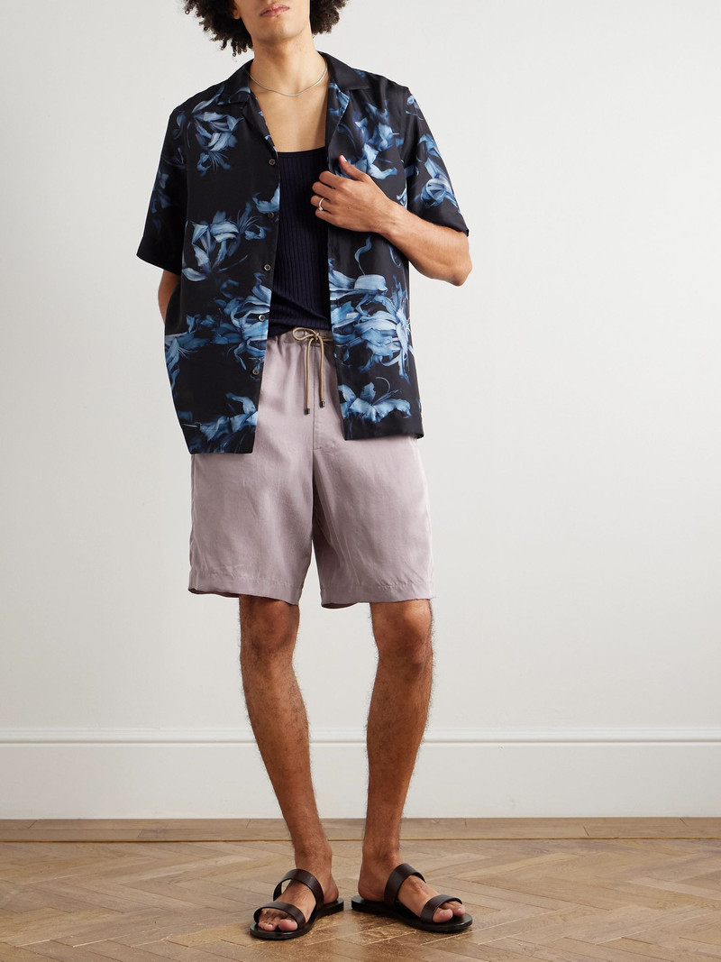 Dries Van Noten Straight-Leg Washed-Twill Drawstring Shorts Pink outlook
