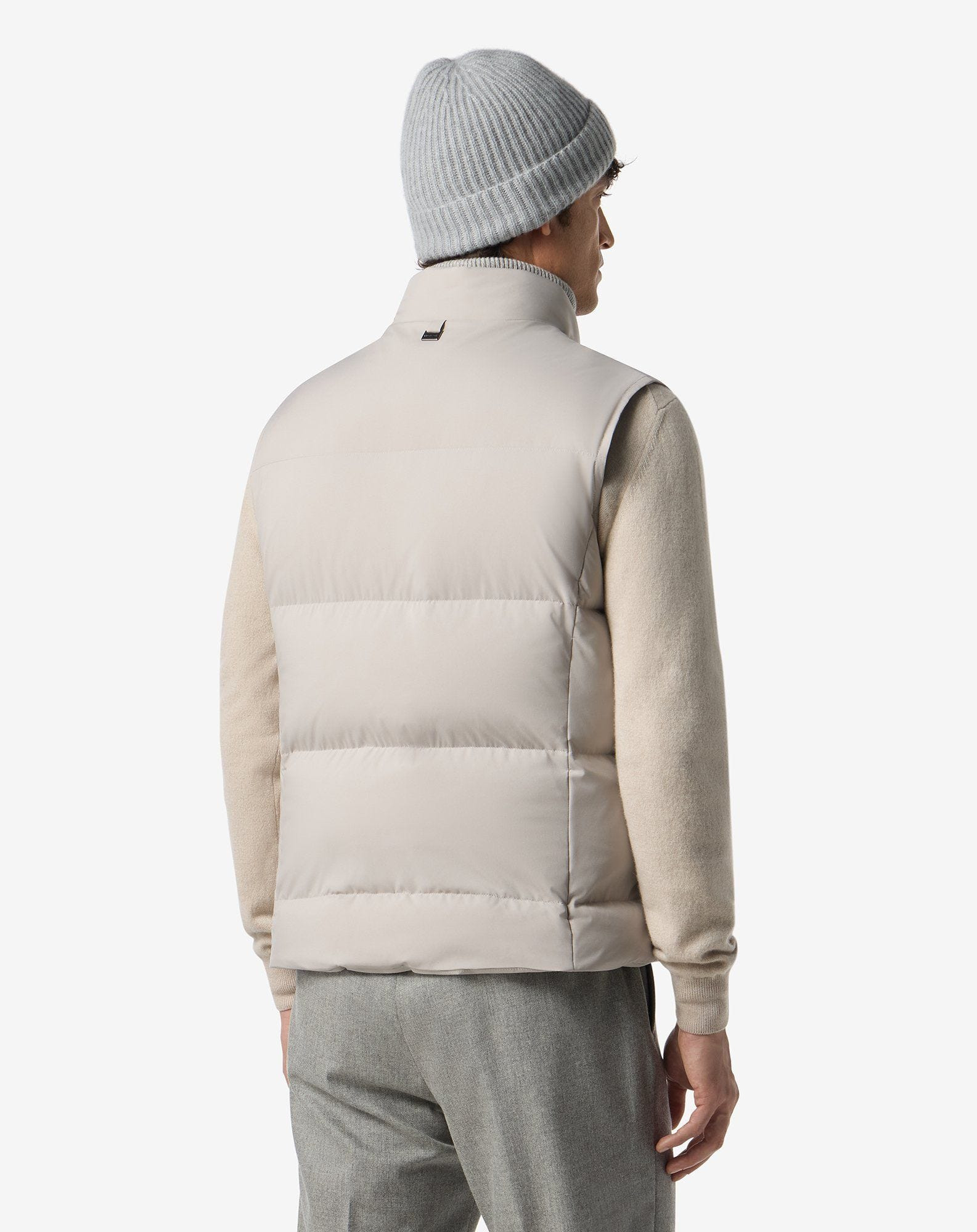 Beige quilted techno poplin gilet - 3