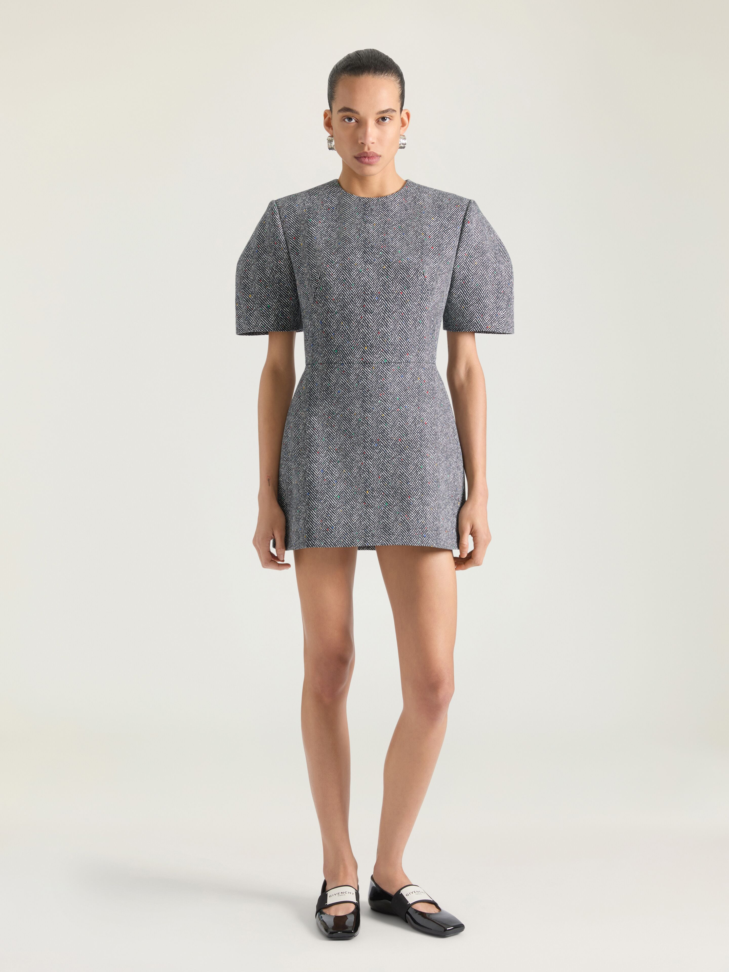 COCOON MINI DRESS IN COTTON HERRINGBONE - 2