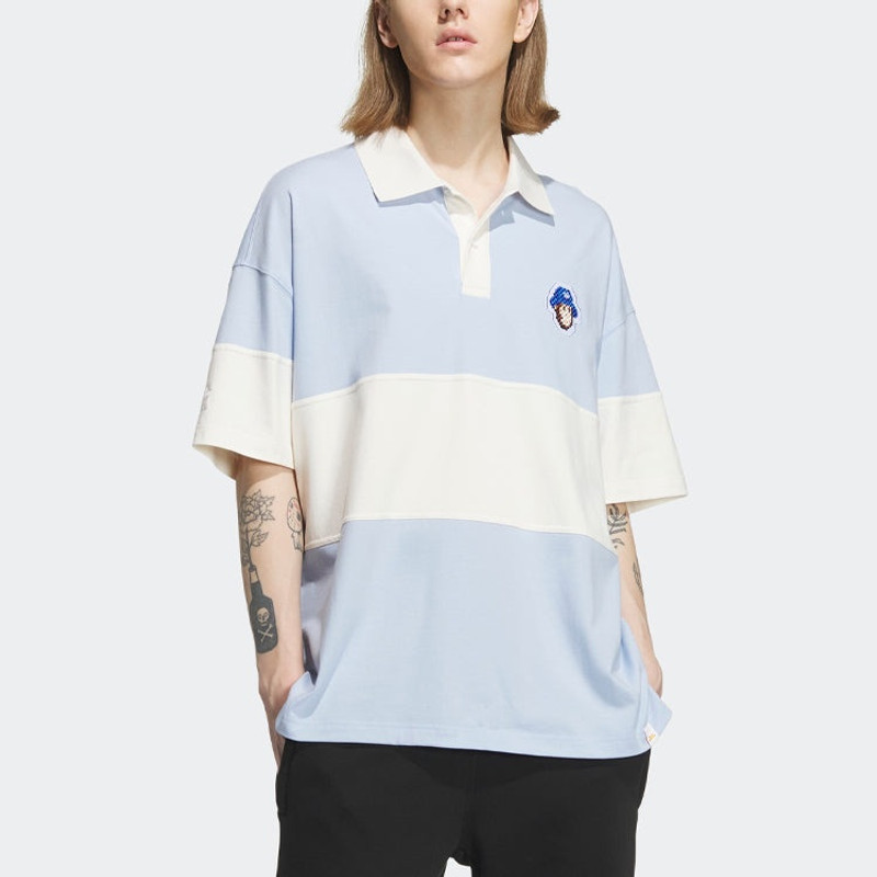 adidas adidas originals x Monkey Kingdom Short Sleeve Polo Shirt 'Blue White' IP1801 outlook