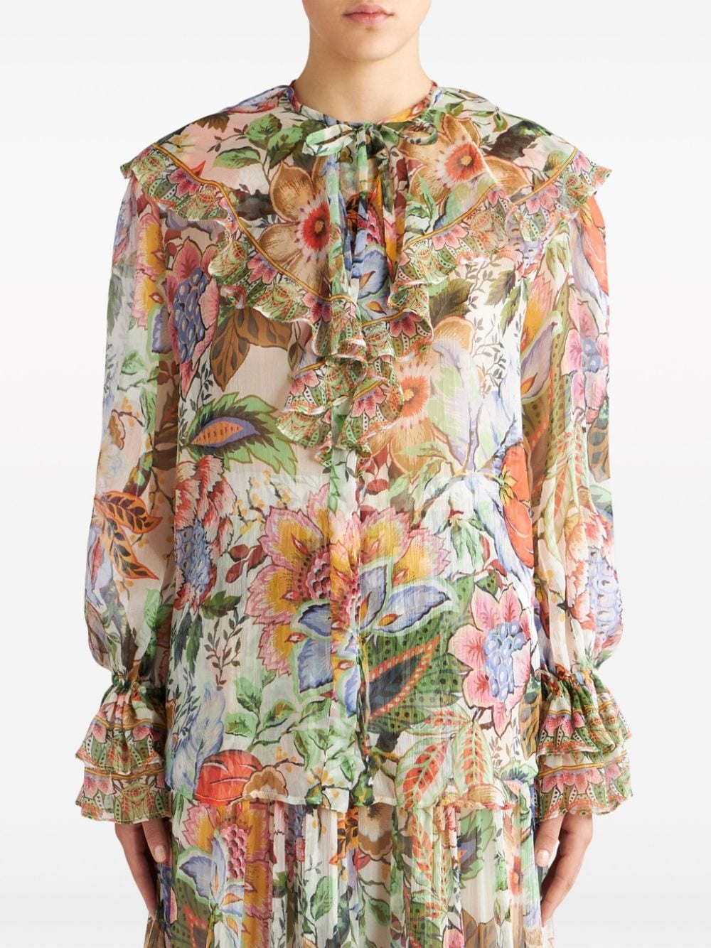 ruffled floral-print silk shirt - 3