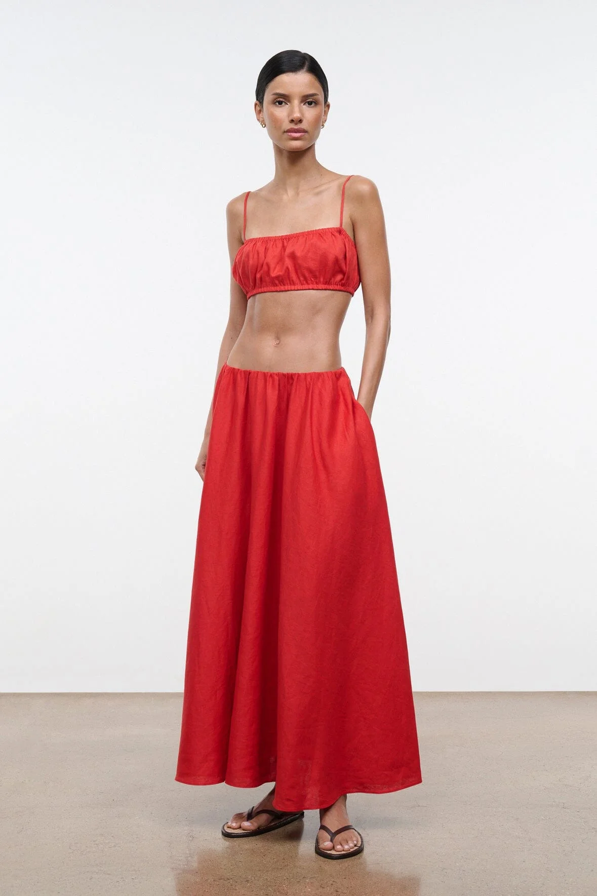 STAUD MILANO LINEN SKIRT TOMATO - 1