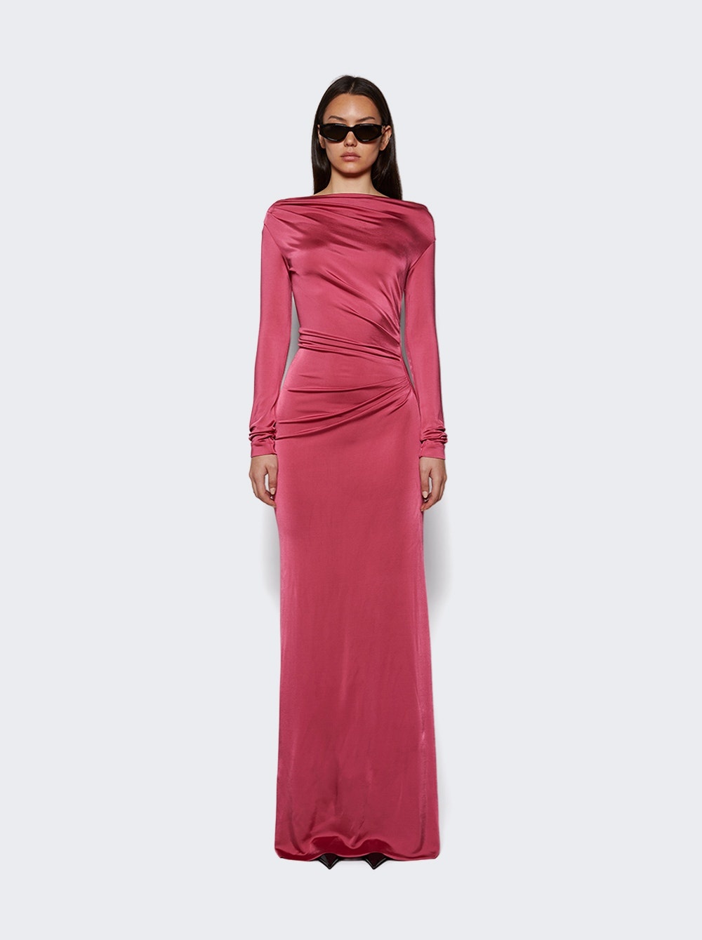 Off-shoulder Draped Gown Cerise Pink - 2