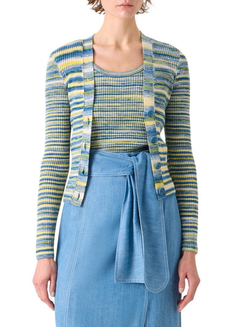 Women's Space-Dye Ribbed Merino Wool Cardigan - Sky Blue Multi 3