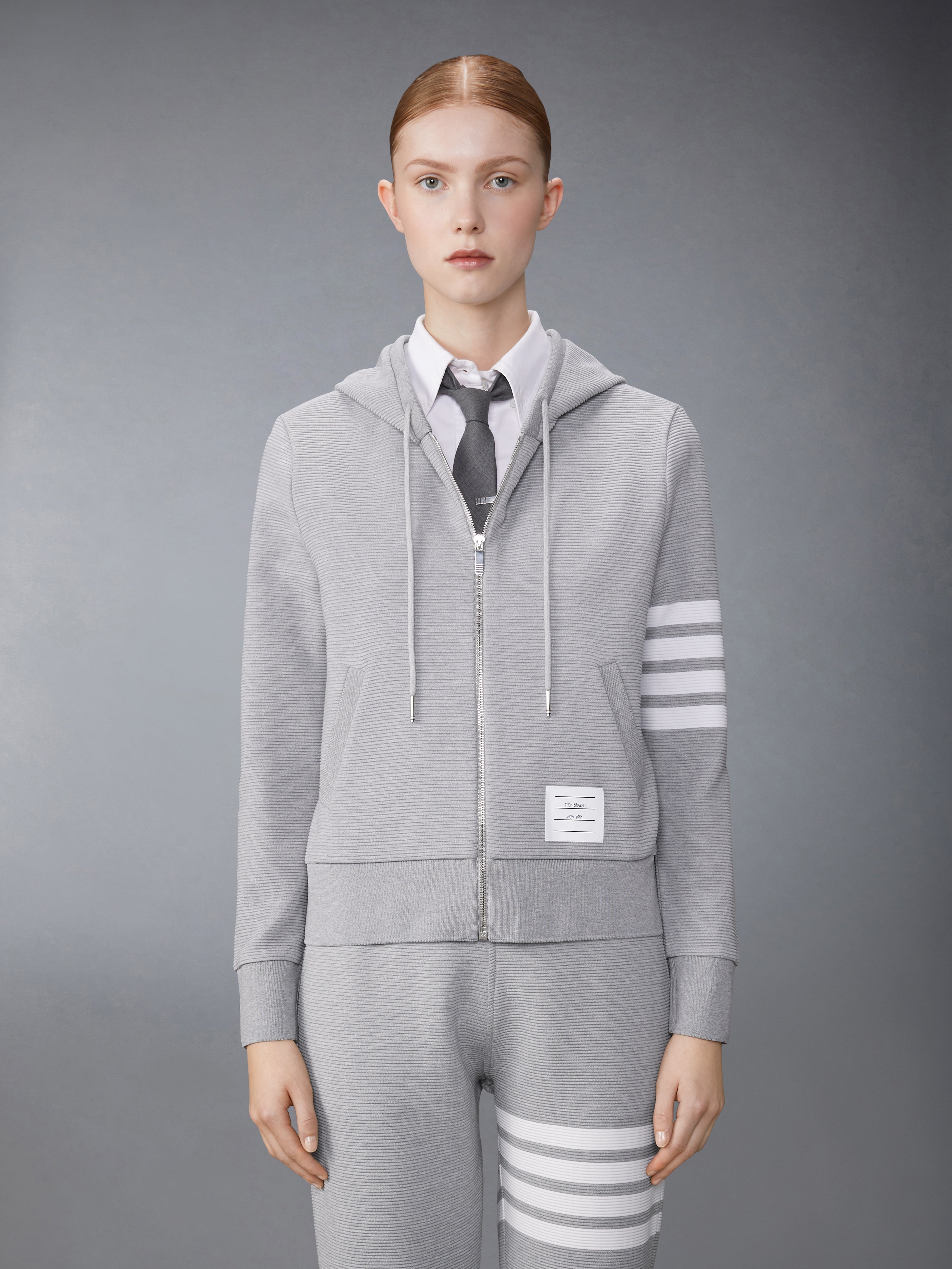 COTTON OTTOMAN RIB 4-BAR ZIP HOODIE - 2