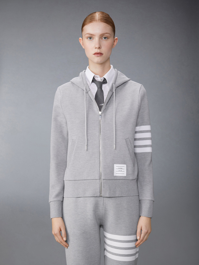 Thom Browne COTTON OTTOMAN RIB 4-BAR ZIP HOODIE outlook