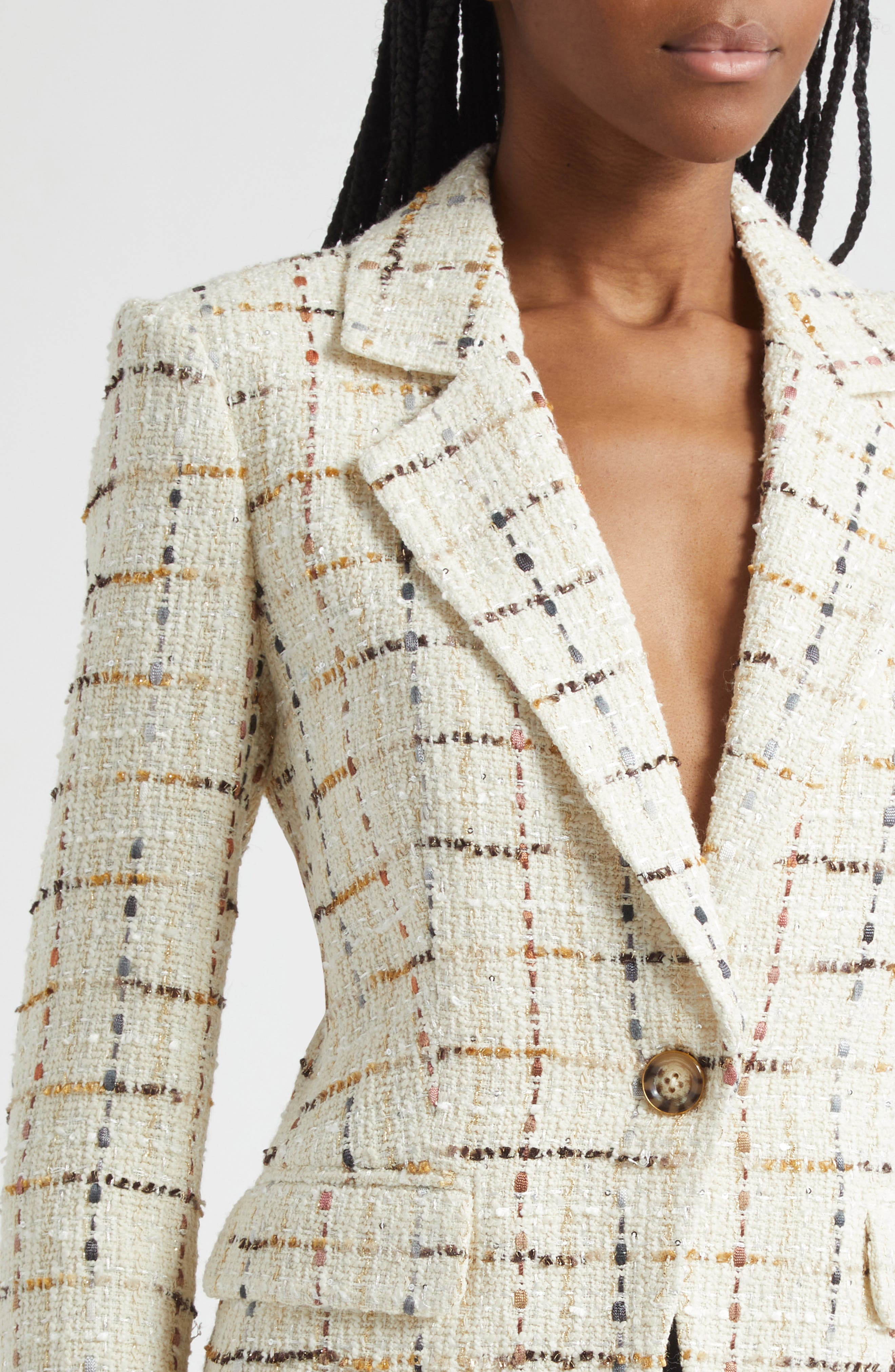 Veronica Beard Healy Check Tweed Dickey Jacket in Ecru Multi at Nordstrom - 7