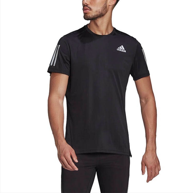 Men's adidas Solid Color Breathable Round Neck Pullover Short Sleeve Black T-Shirt H58591 - 2