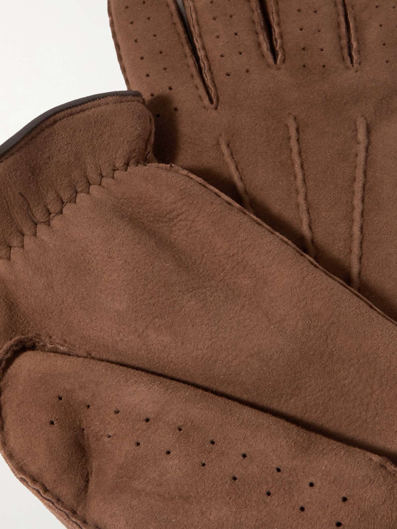 Shearling-Lined Perforated Suede Gloves - 2