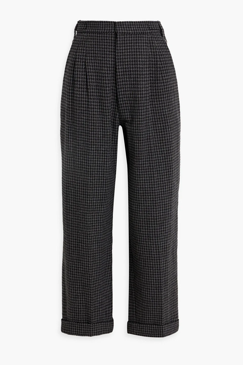 Pleated houndstooth wool-blend straight-leg pants - 1