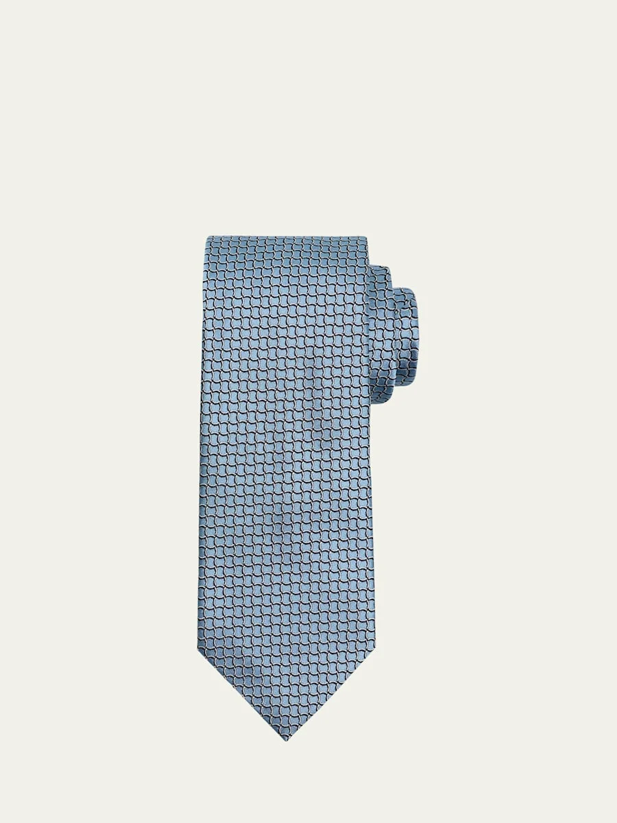 Men's Geometric Net Jacquard Silk Tie - 1