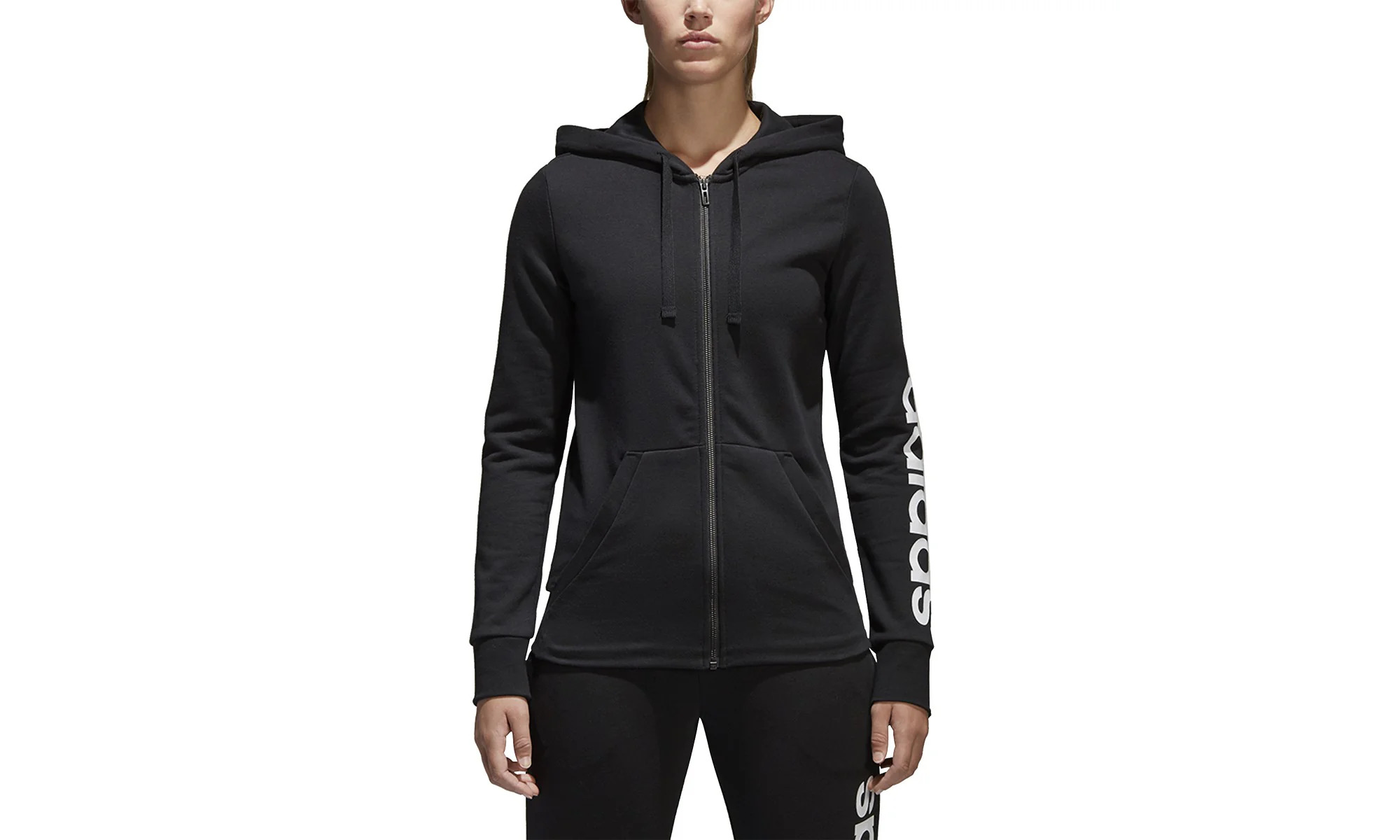 Essential Linear Full Zip Logo Hoodie "Black" - 1