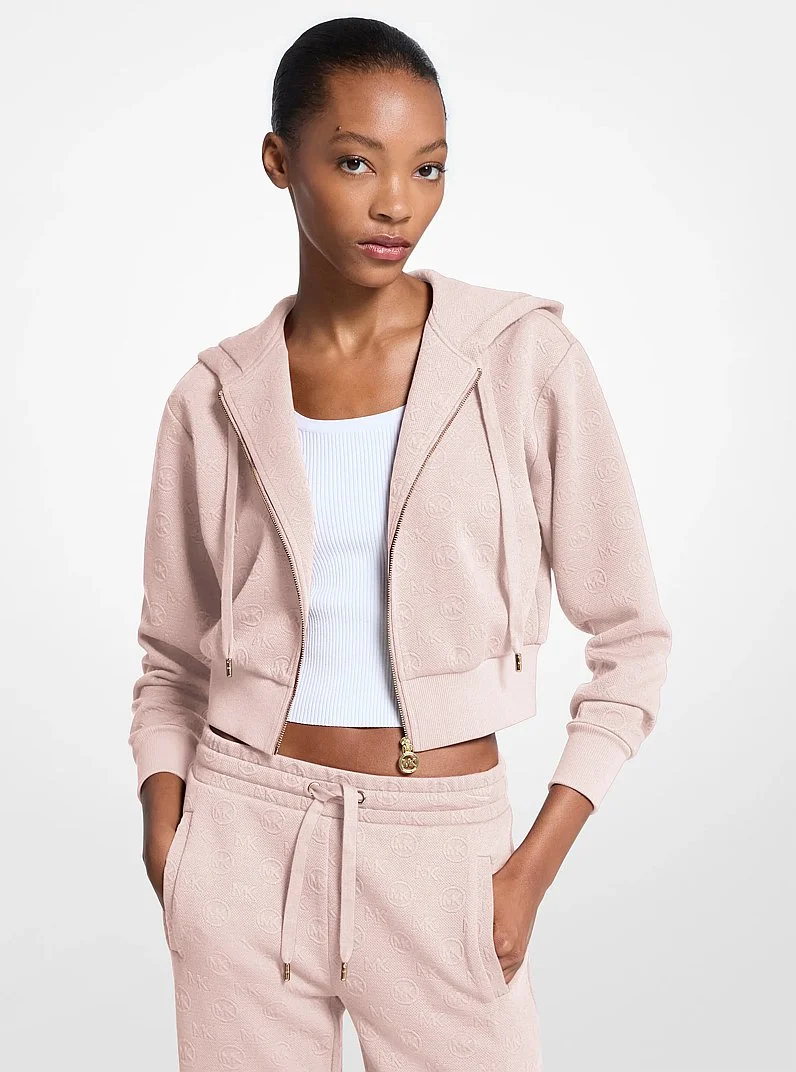 Logo Jacquard Charm Jacquard Cropped Zip-Up Hoodie - 1
