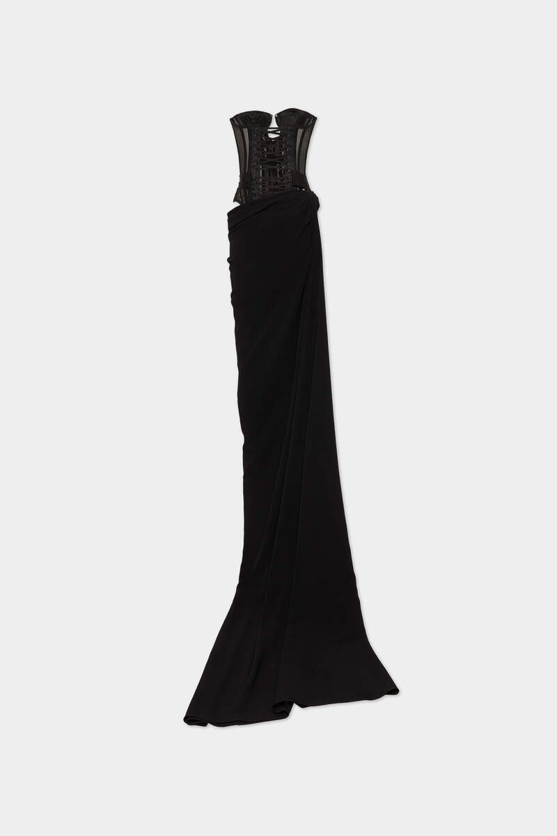 DSQUARED2 VISCOSE CREPE WAVES BUSTIER MAXI GOWN outlook