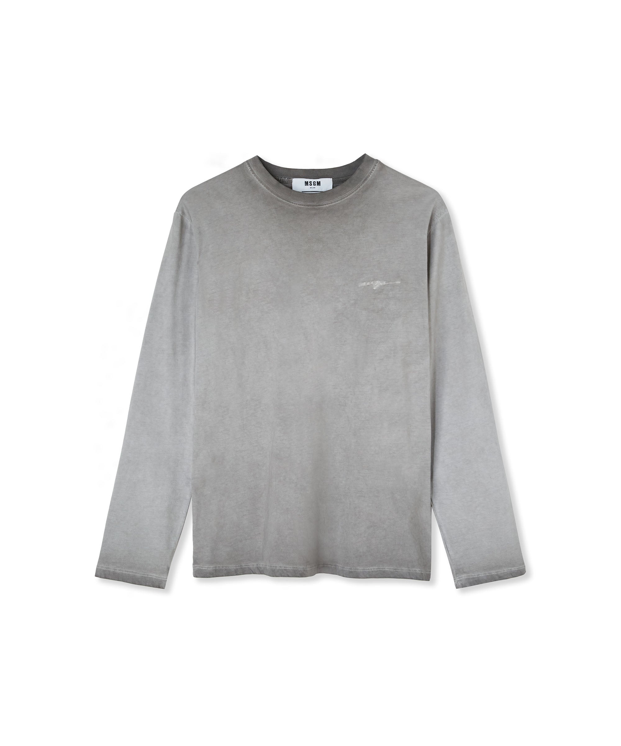 Long sleeve T-Shirt with faded treatment and embroidered logo - 1