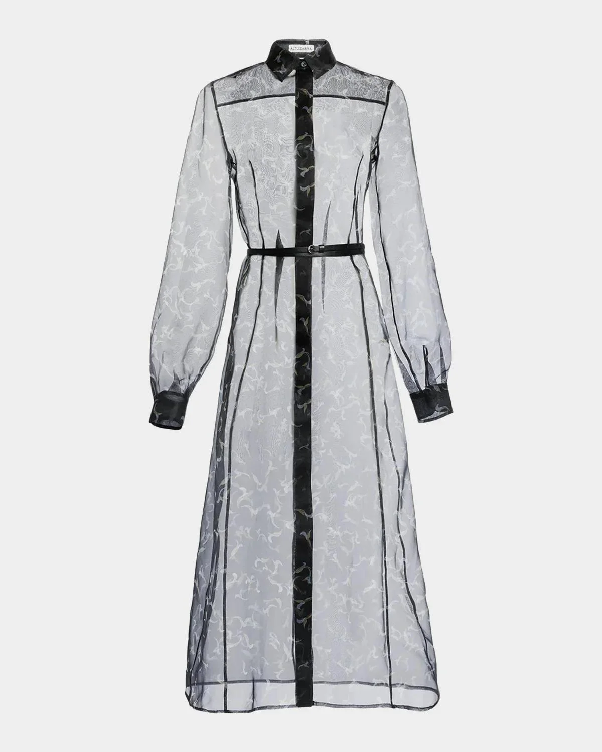Judina Abstract-Print Silk Organza Belted Midi Shirtdress - 1