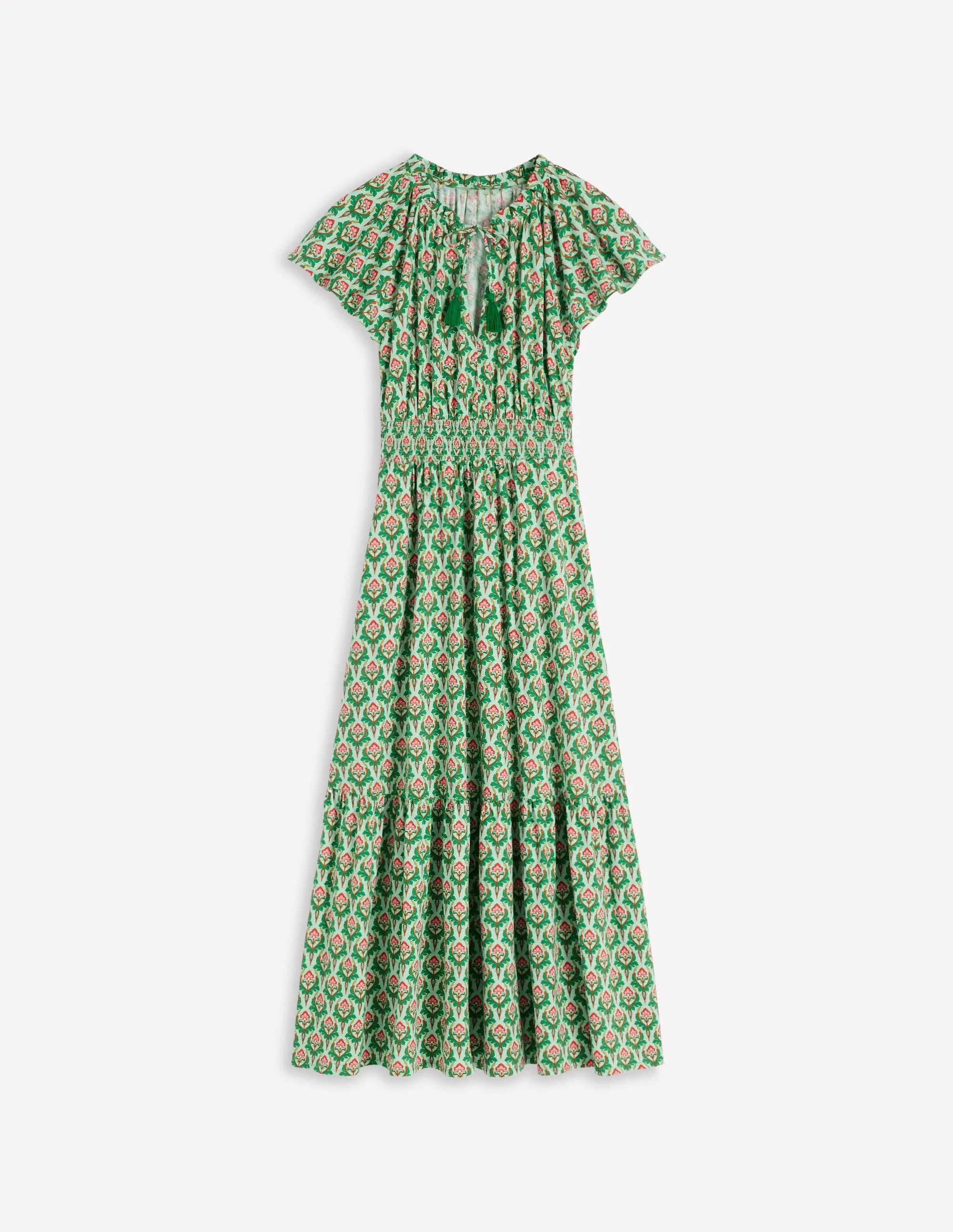Tala Tiered Jersey Maxi Dress-Pistachio, Ornamental Stamp - 1