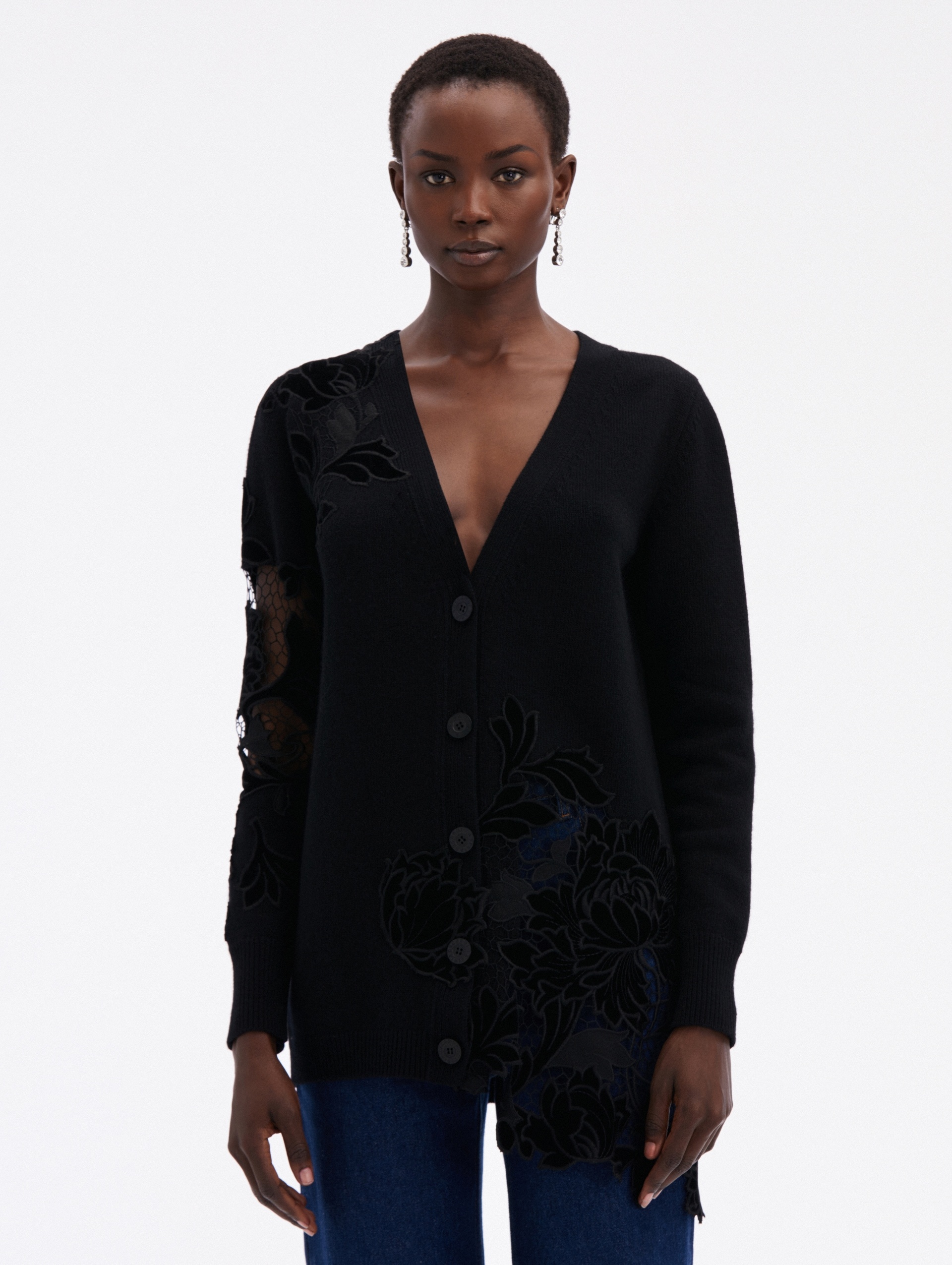 GUIPURE INSET LONG CARDIGAN - 1
