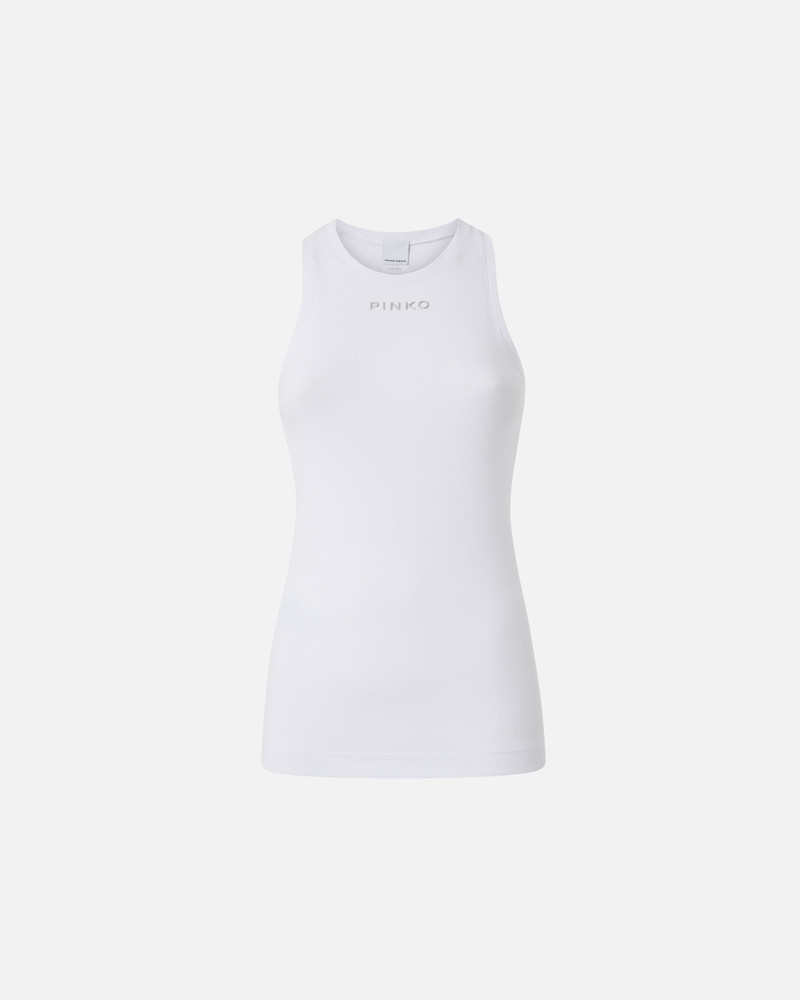 RIBBED KNIT TANK TOP WITH PINKO LOGO - 1