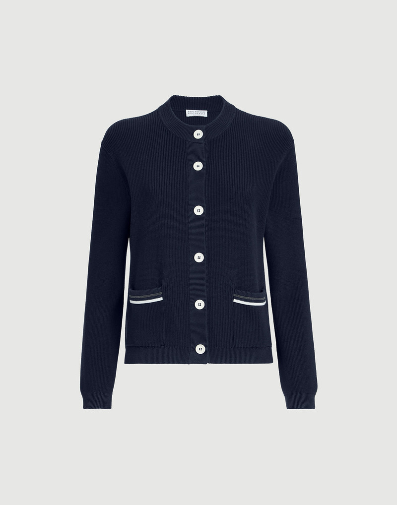 Cotton ribbed cardigan with shiny pocket details 1