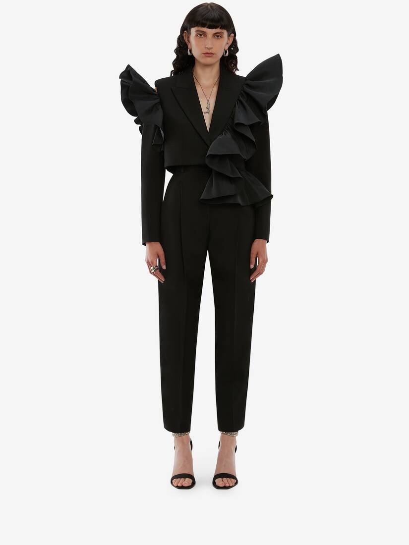 Cropped Ruffle Jacket in Black - 2