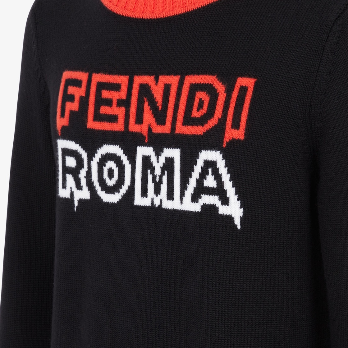 Regular-fit sweater with crew neck and long sleeves. Ribbed edges. Made in a black knit. Fendi Roma  - 3