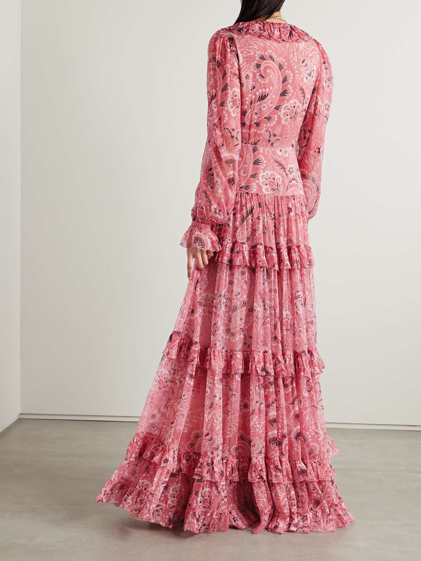 Ruffled paisley-print silk-crepon maxi dress - 3