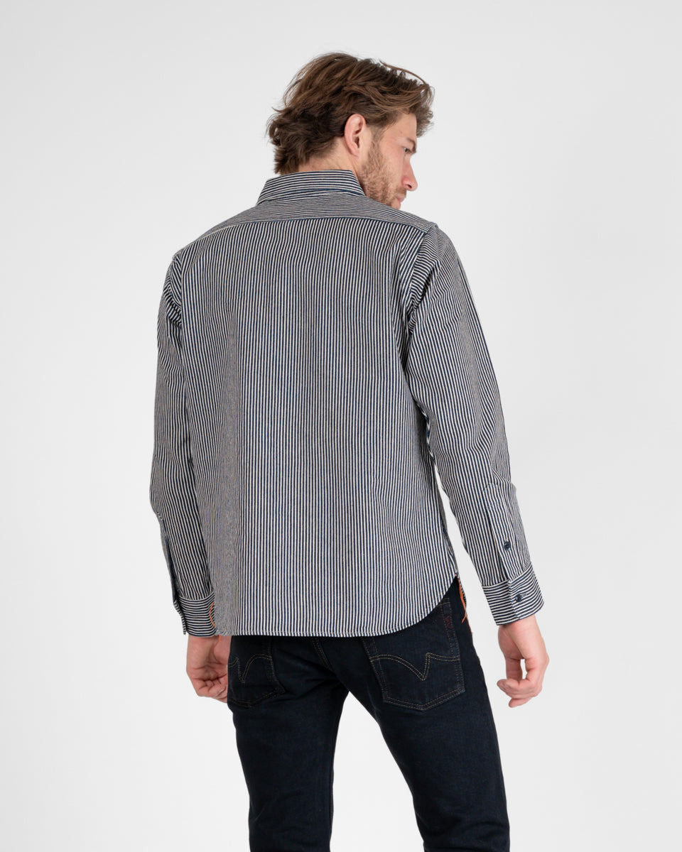 IHSH-274-IND 12oz Hickory Stripe Work Shirt - Indigo - 3