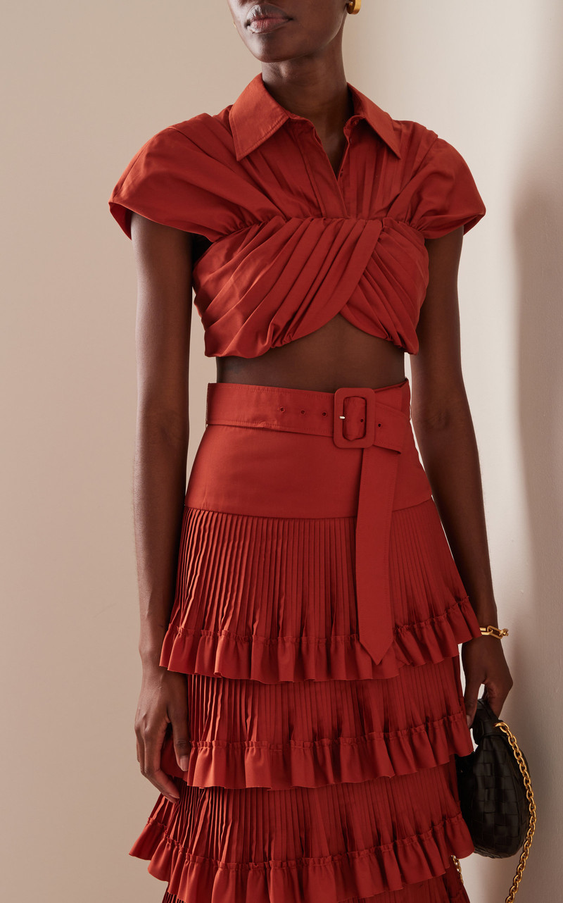 Exclusive Draped Cotton Cropped Top brown 3