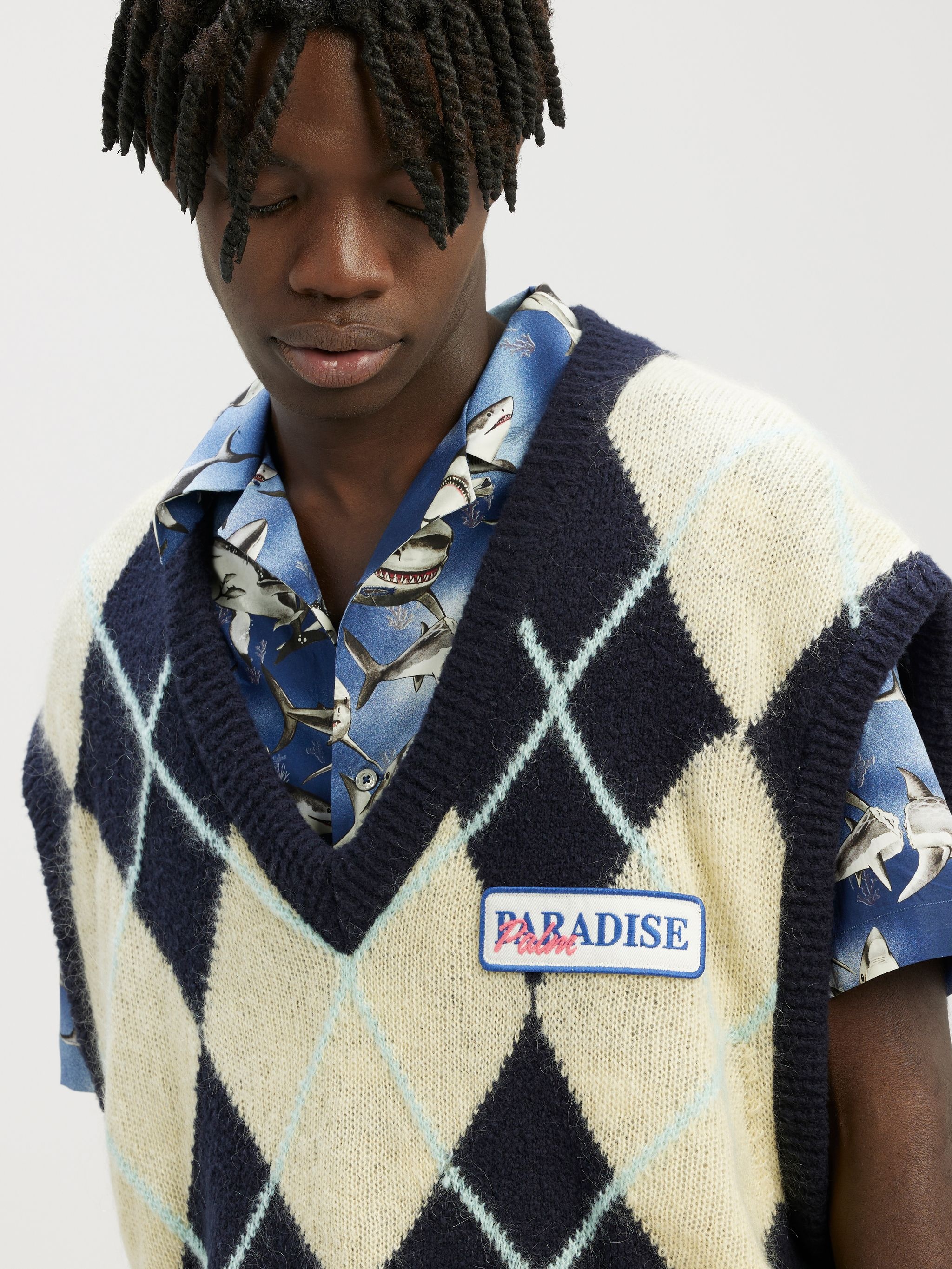 Brushed Argyle Knitted Vest - 6