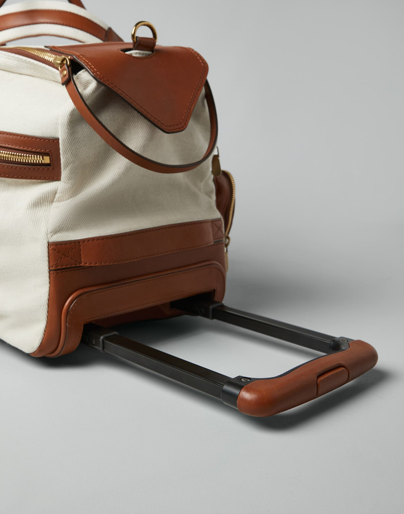 Cotton and linen cavalry and calfskin trolley bag 3