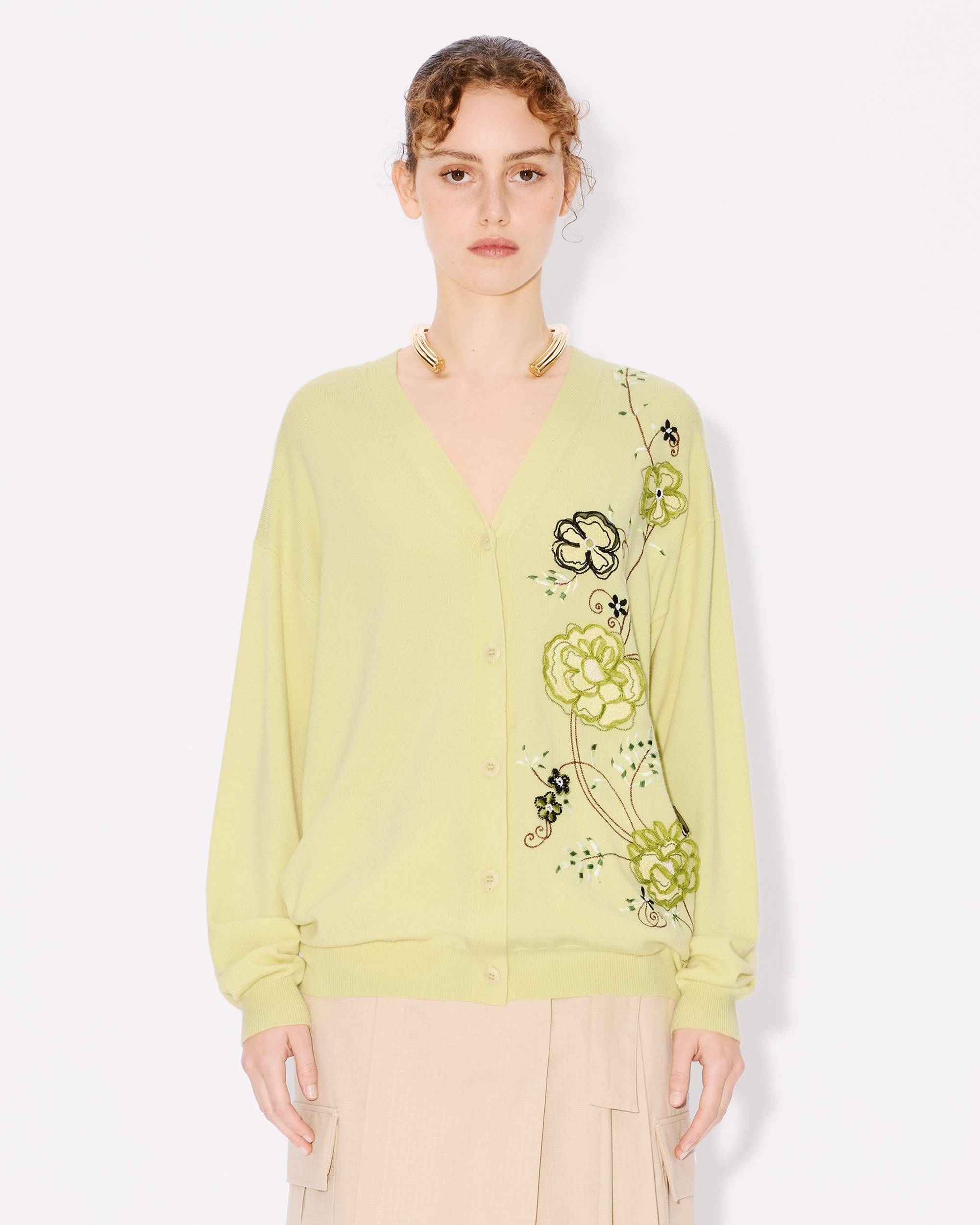 'KENZO Peonies' embroidered mid cardigan in light wool - 3