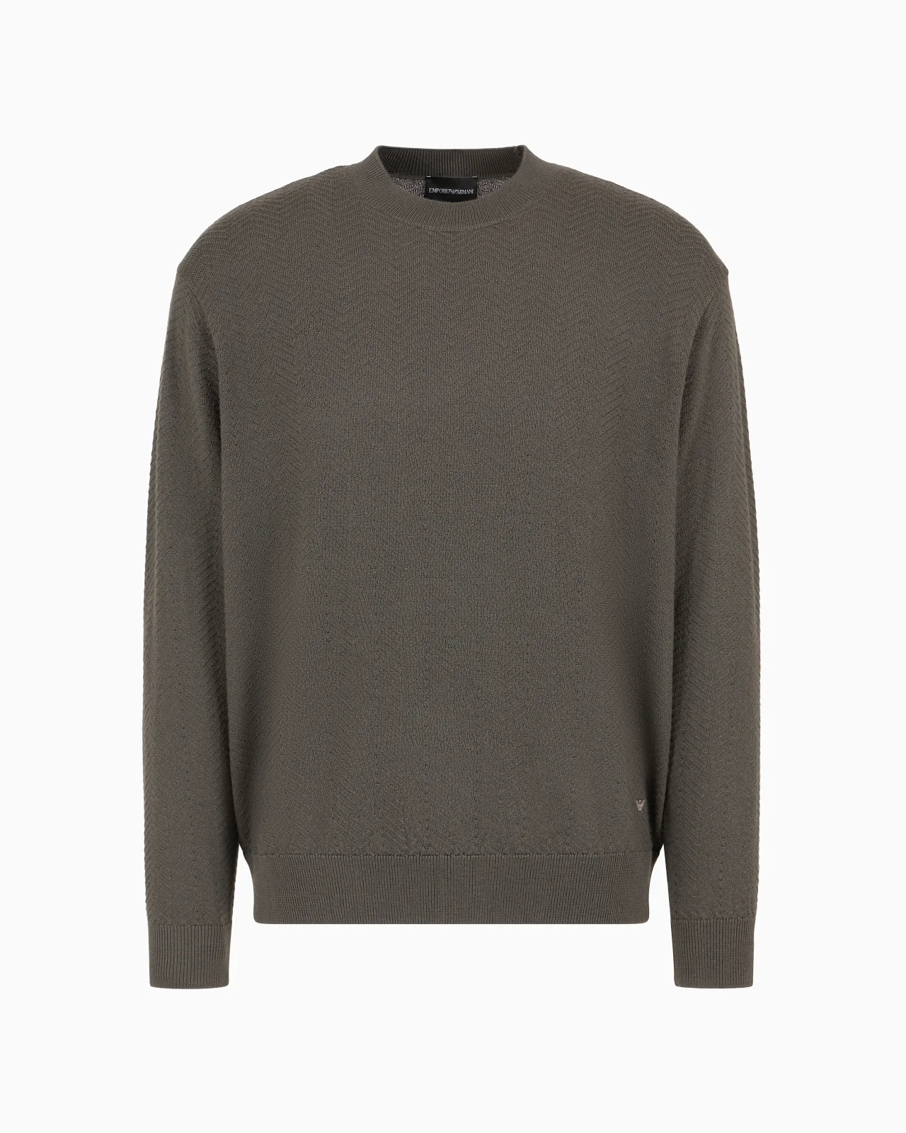 Mock-neck jumper in virgin wool with a micro-textured weave - 1