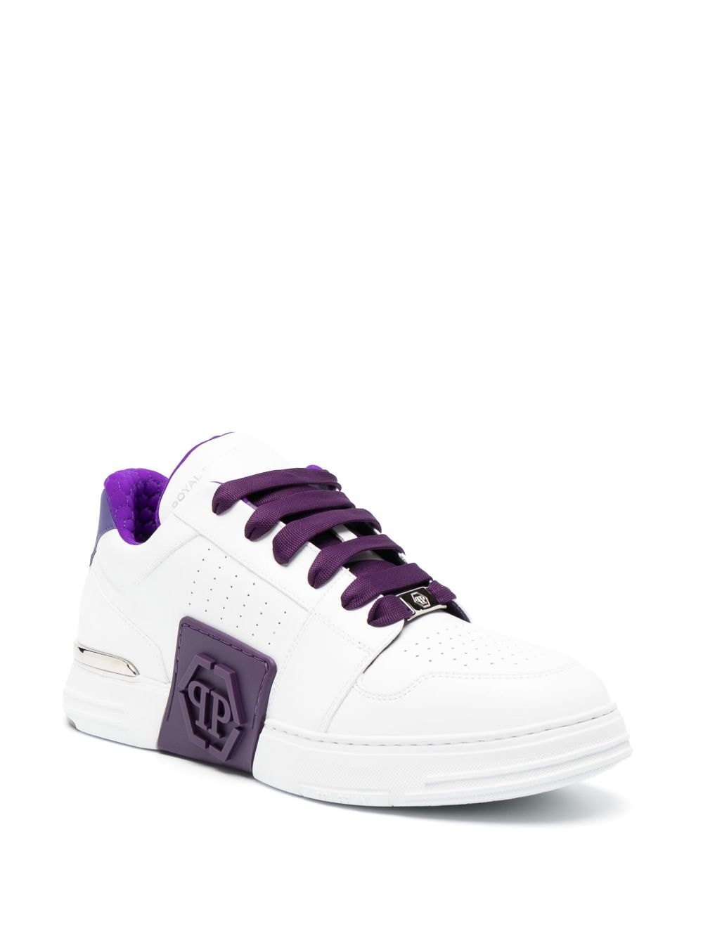 logo-embossed leather sneakers - 2