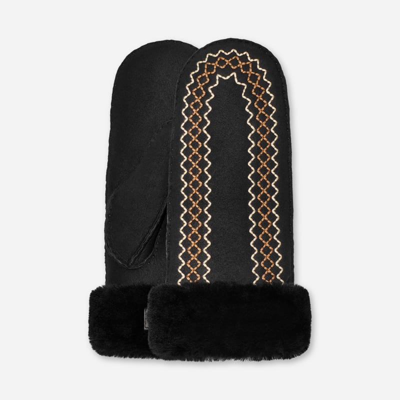 ® Women's Atherson Embroidered Mitten Sheepskin in Black 1