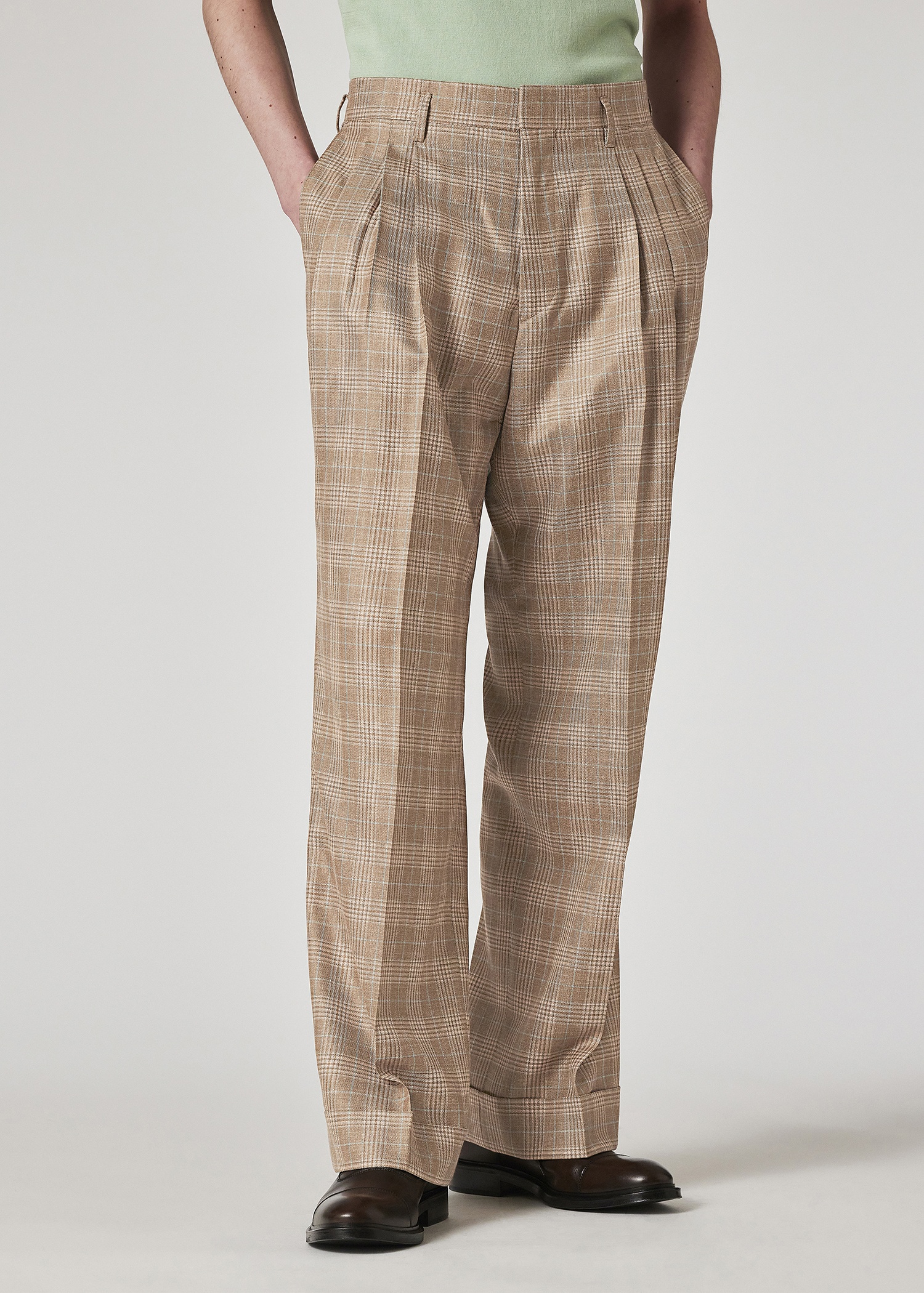Light Brown Wool-Silk Check Suit - 3