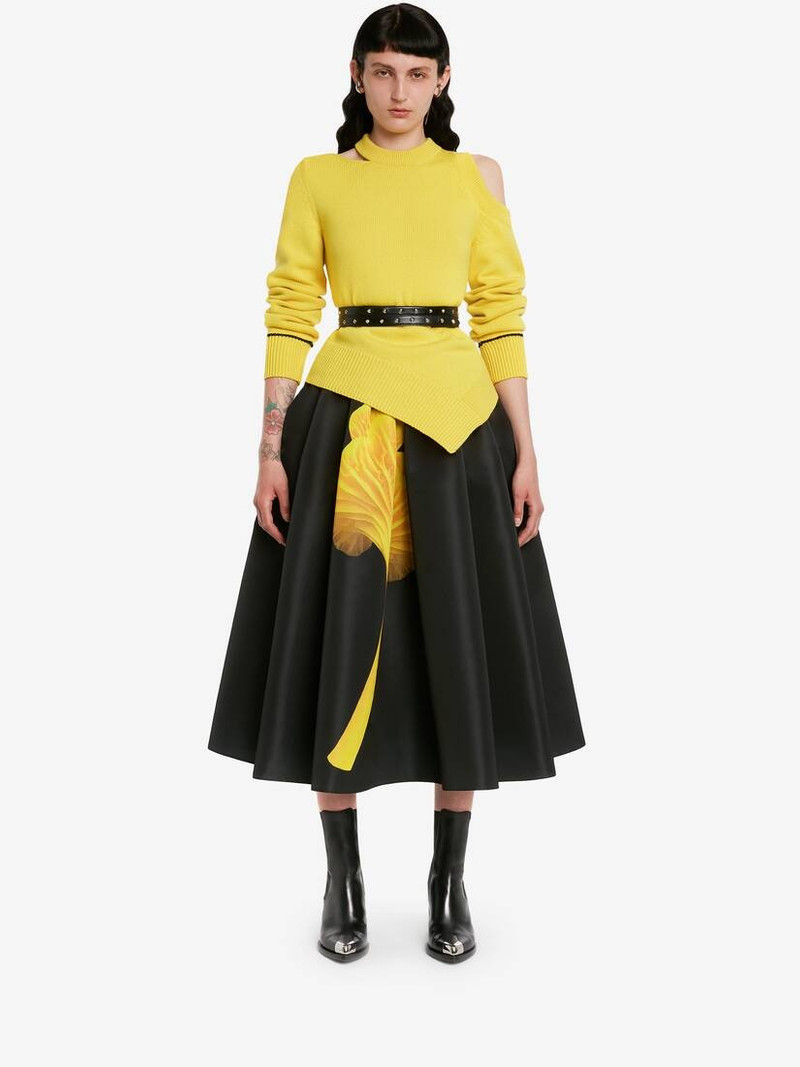Alexander McQueen Women's Mushroom Pleated Midi Skirt in Black/yellow outlook