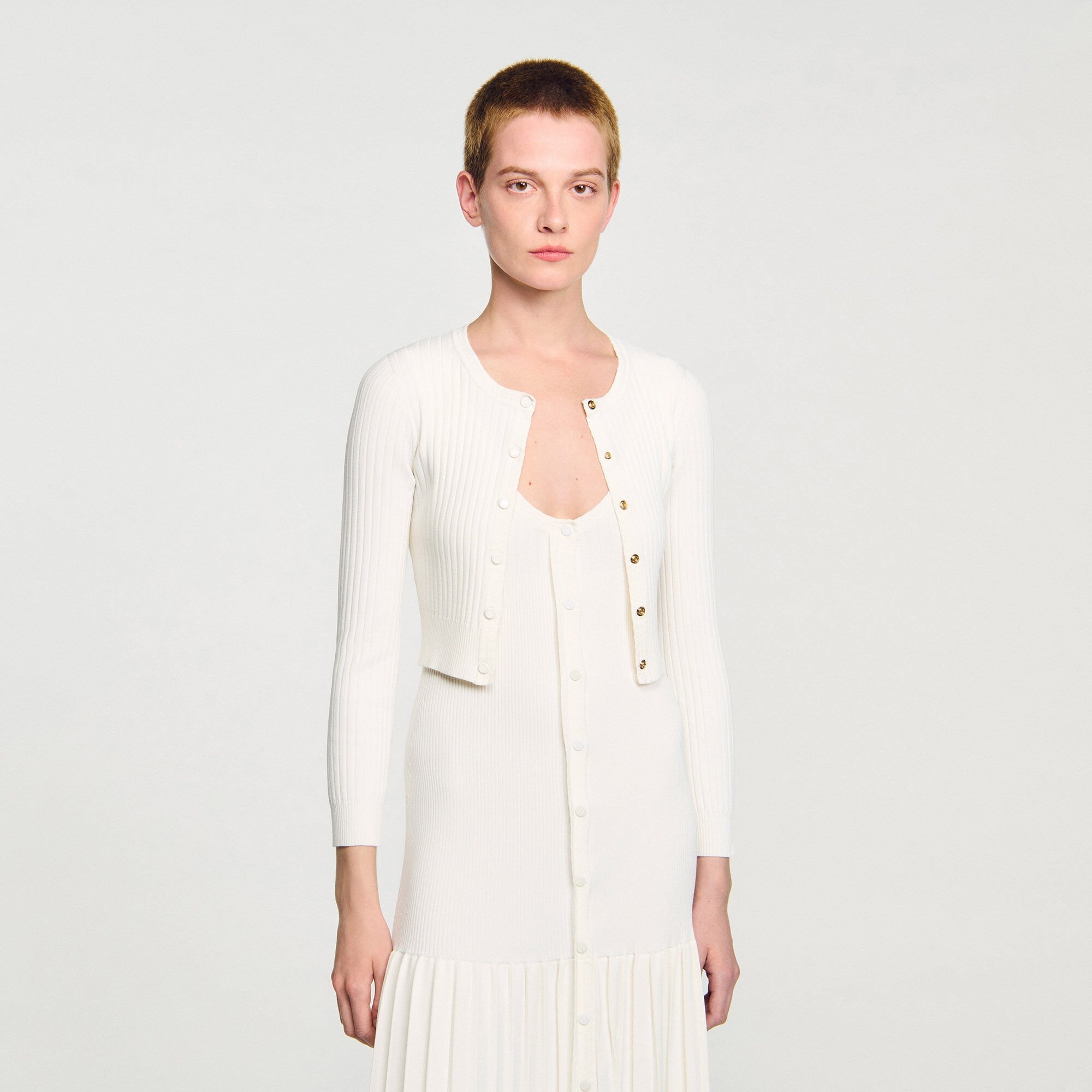 CROPPED RIB KNIT CARDIGAN - 4