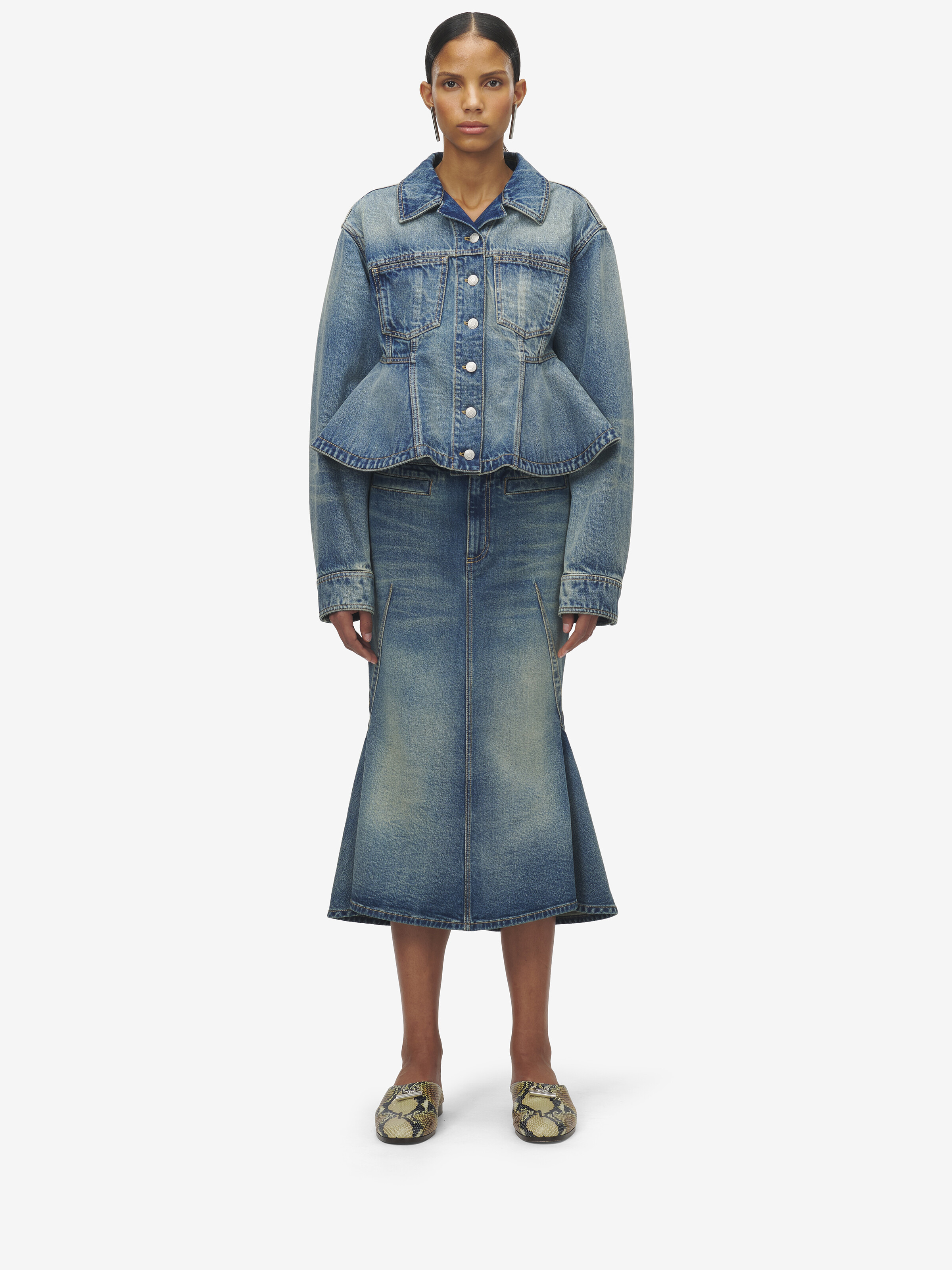 Stonewashed Denim Kickback Skirt - 3