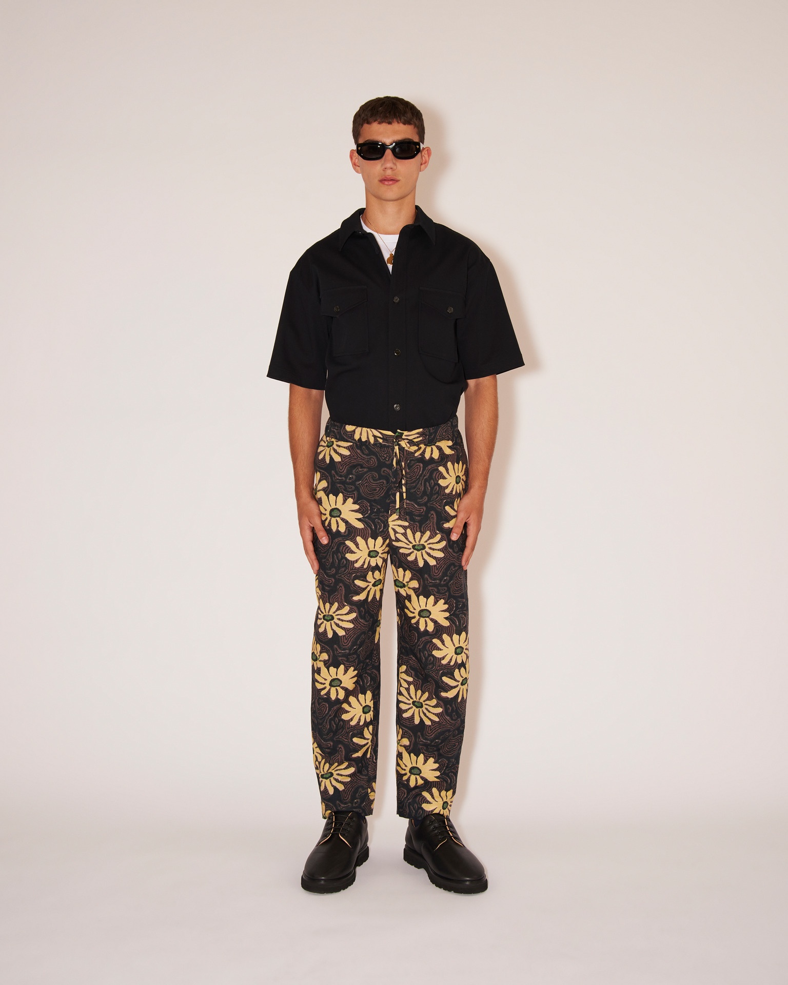 JAIN - Cotton-linen floral pants - Black - 2