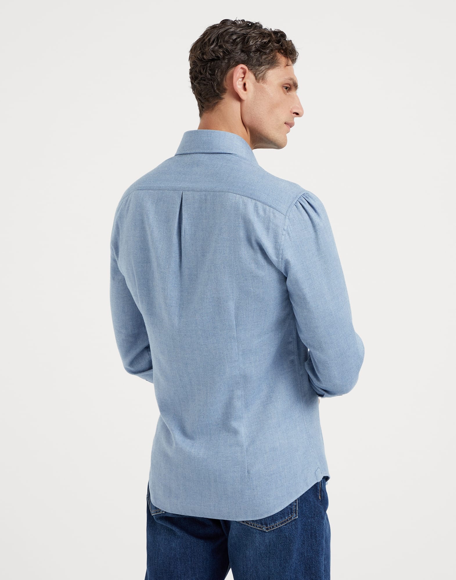 Stretch cotton chevron flannel slim fit shirt with spread collar - 2