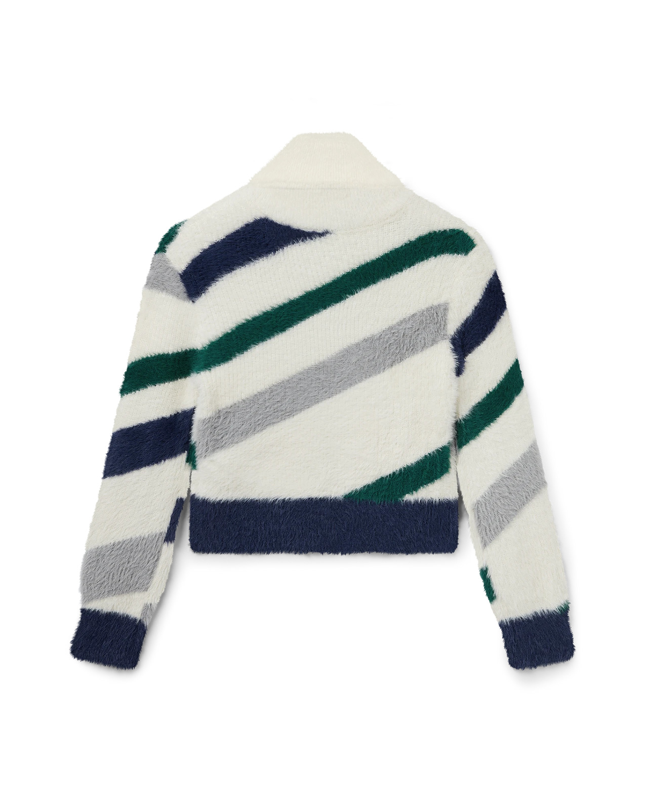 Striped Fluffy Zip Up Jumper - 2