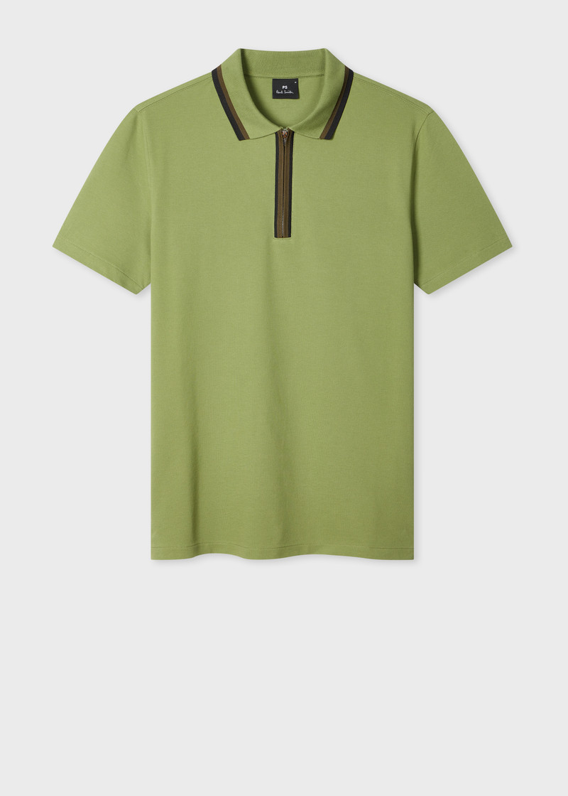 Khaki Contrast Tipping Zip Polo Shirt 1