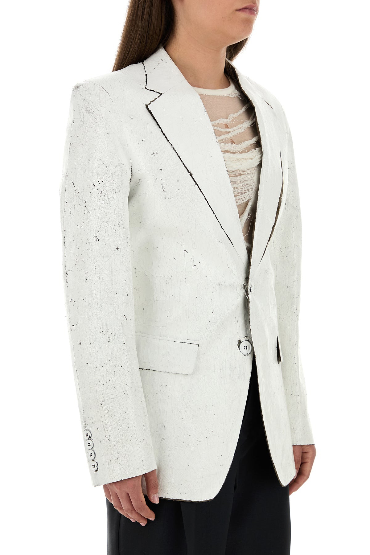White stretch polyester blend blazer - 3