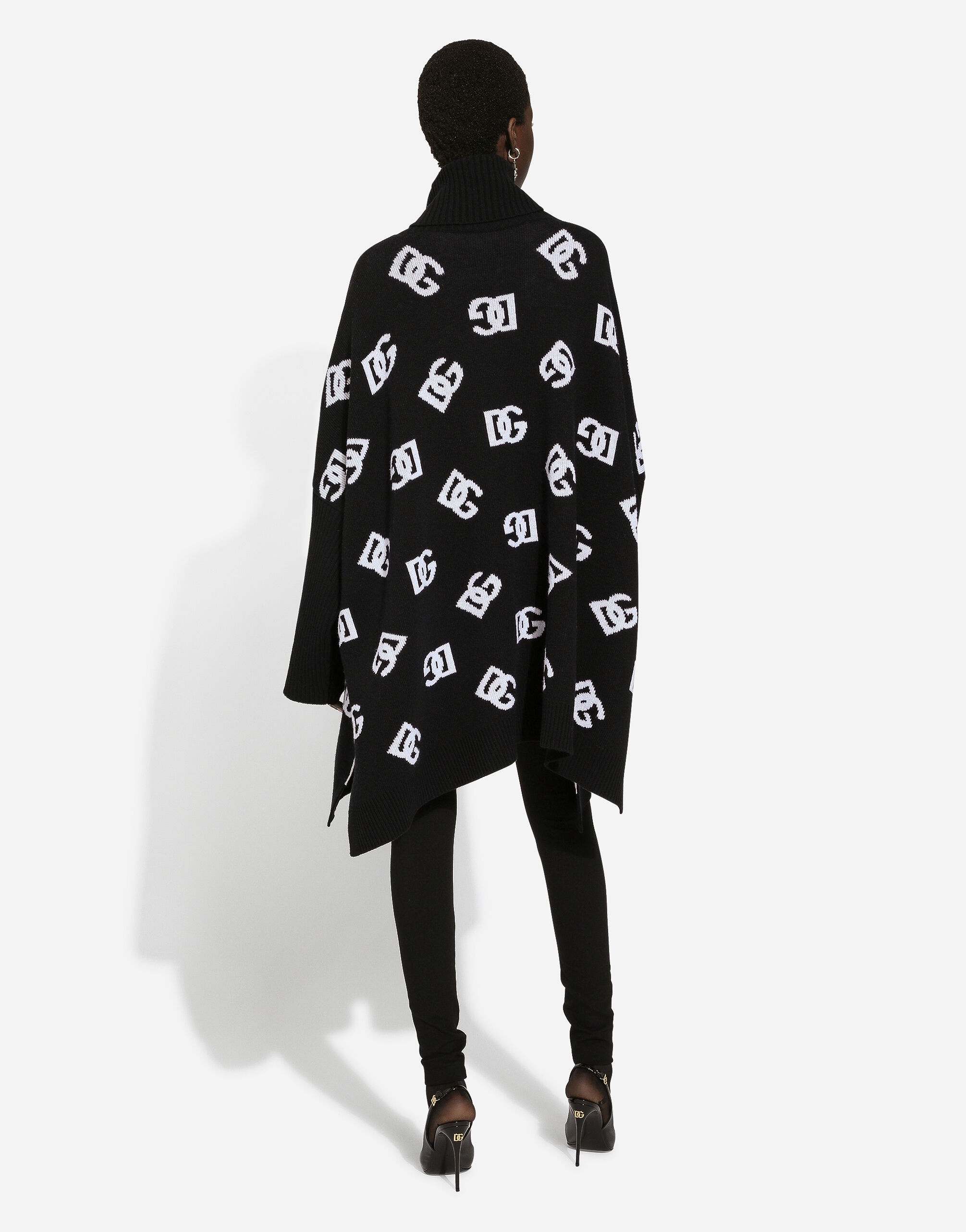 Wool poncho with jacquard DG logo - 3