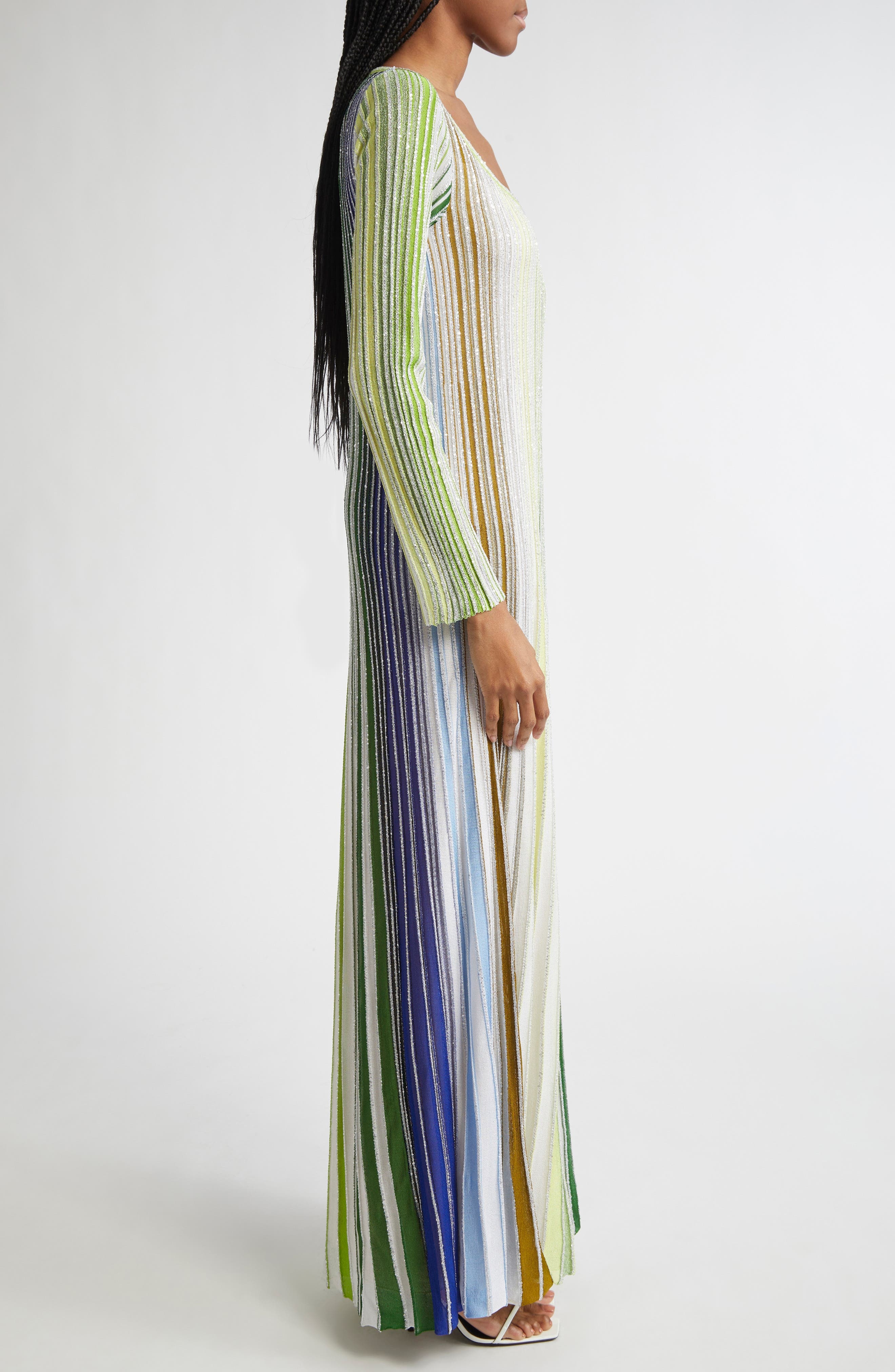 Missoni Metallic Stripe Sequin Long Sleeve Sweater Dress in Green/White/Blue at Nordstrom - 3