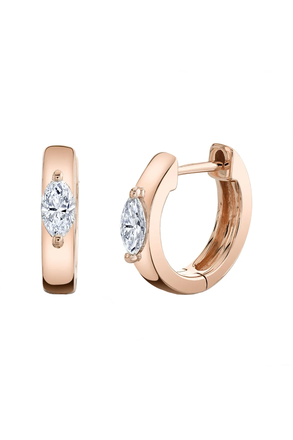 Diamond Marquise Center Huggie Earrings - 1