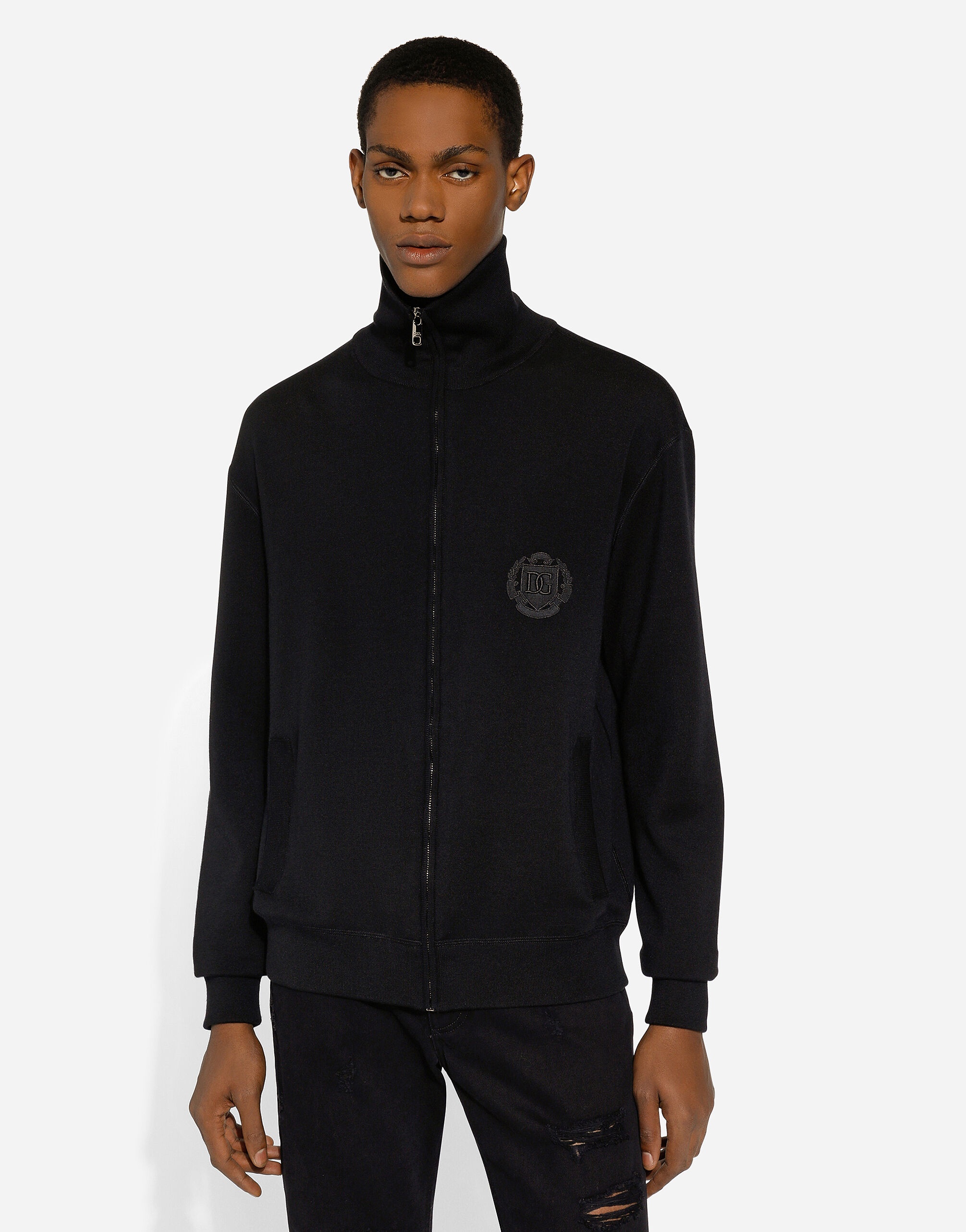 Cashmere and silk zip-up sweatshirt with DG patch - 4