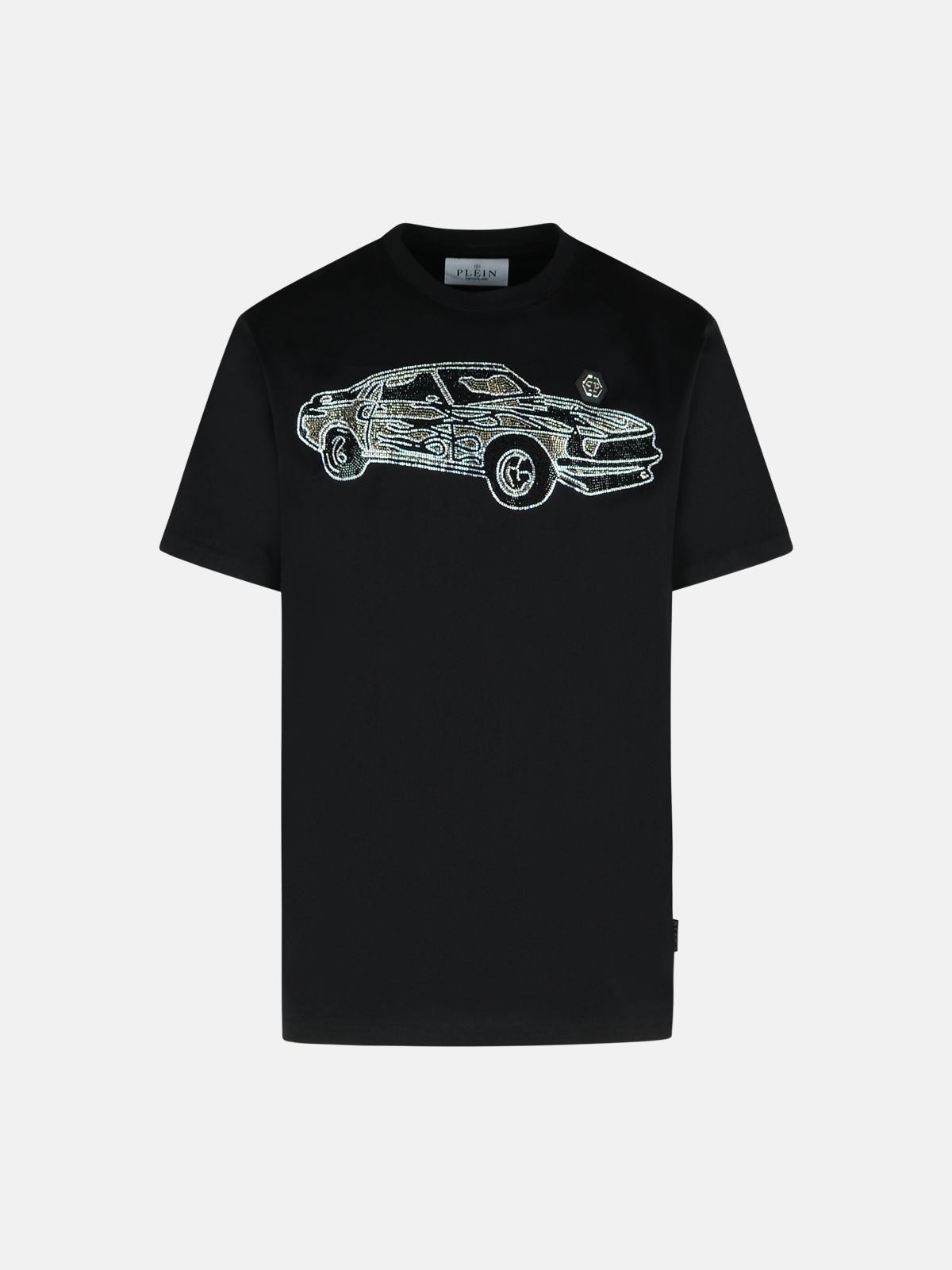 'CAR STRASS' BLACK COTTON T-SHIRT - 1